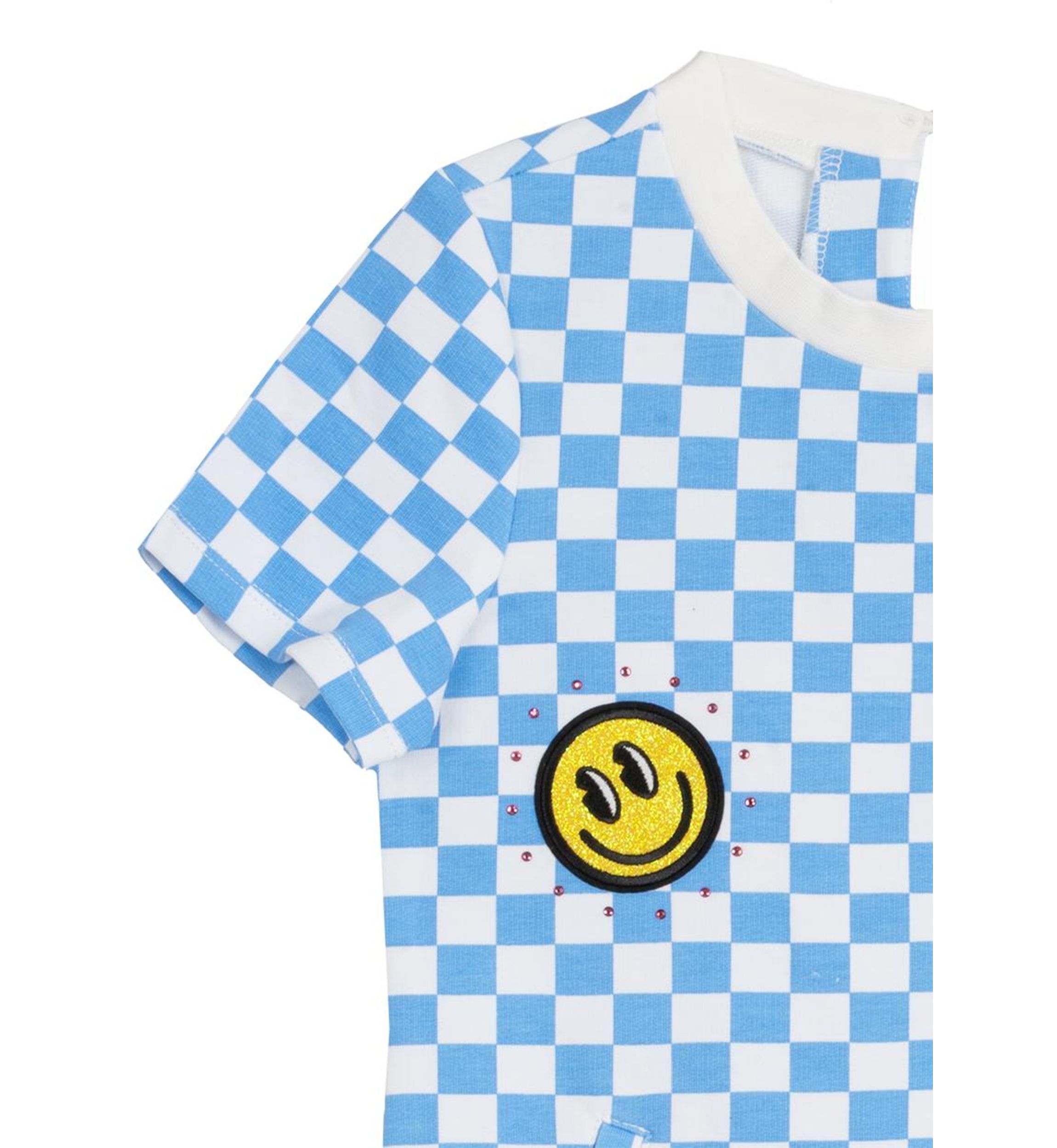 Toddler Girls Short Sleeve Checkerboard Dress with Patches