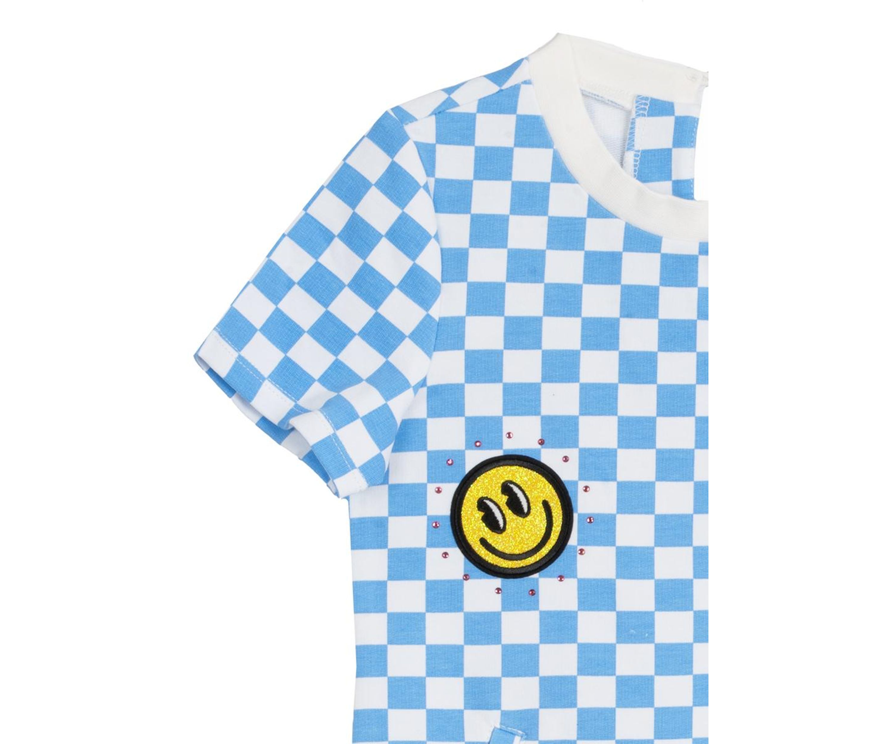 Toddler Girls Short Sleeve Checkerboard Dress with Patches