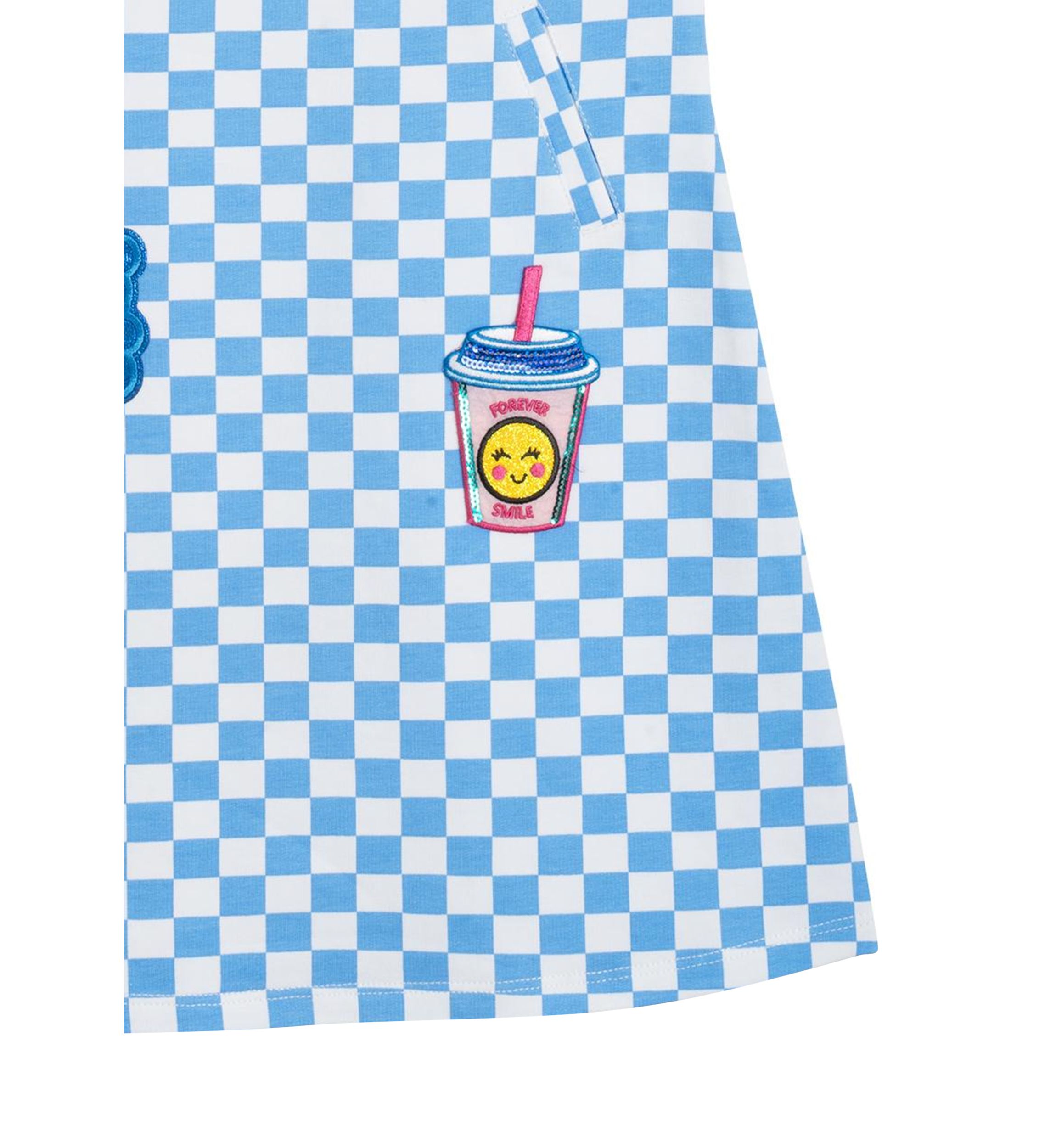 Toddler Girls Short Sleeve Checkerboard Dress with Patches