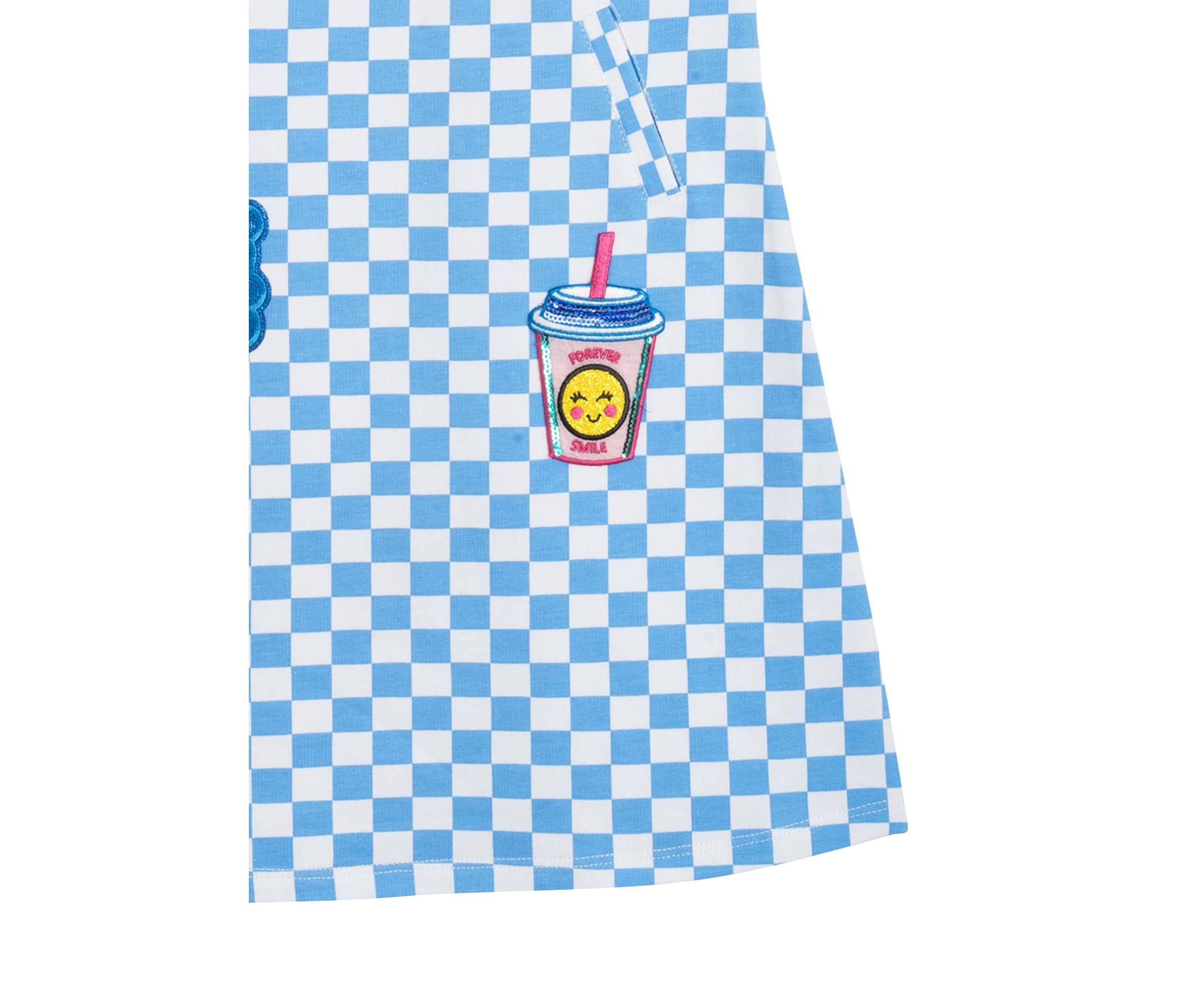 Toddler Girls Short Sleeve Checkerboard Dress with Patches