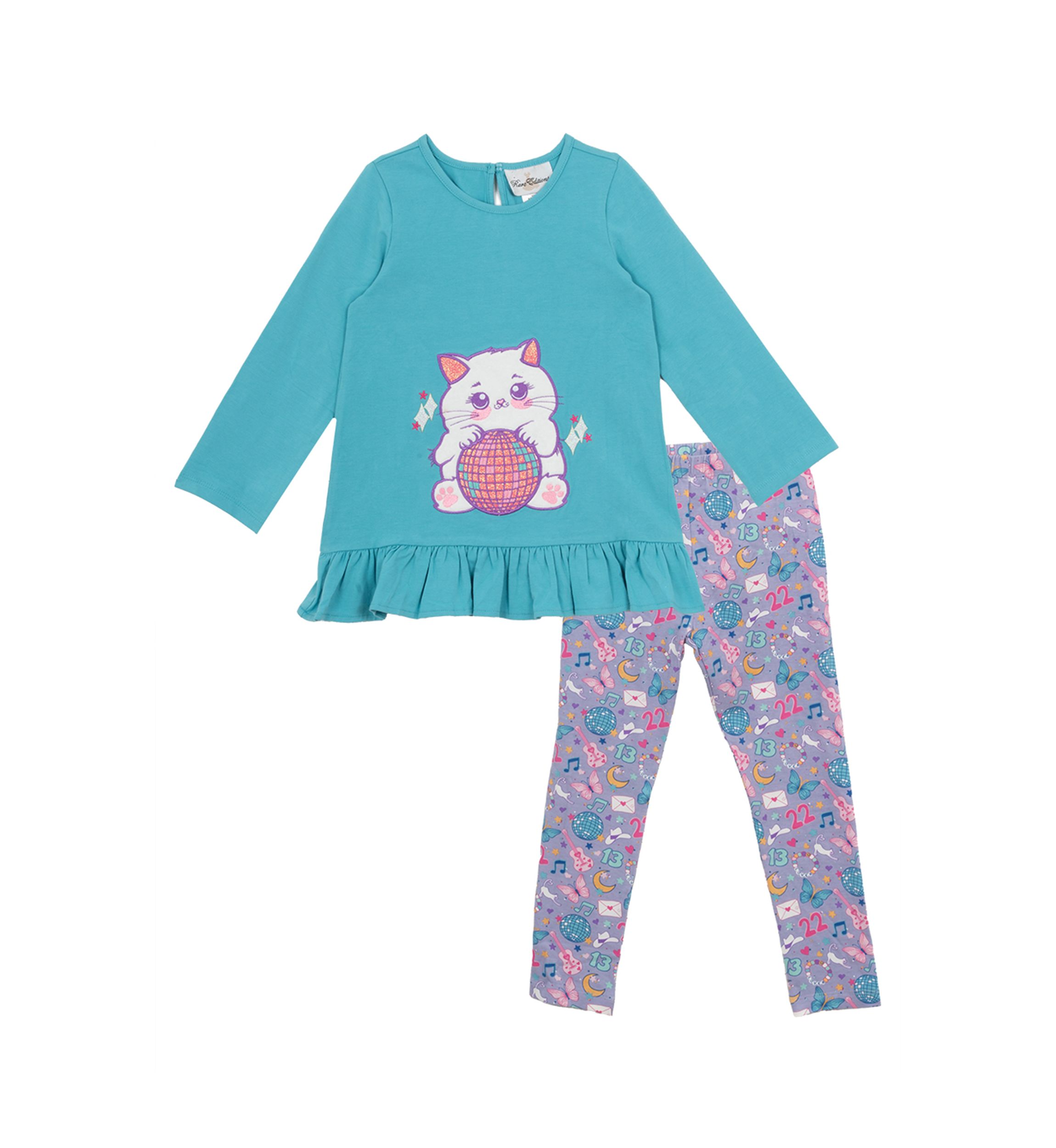 Toddler Girls 2 Piece Cat Appliqué Set