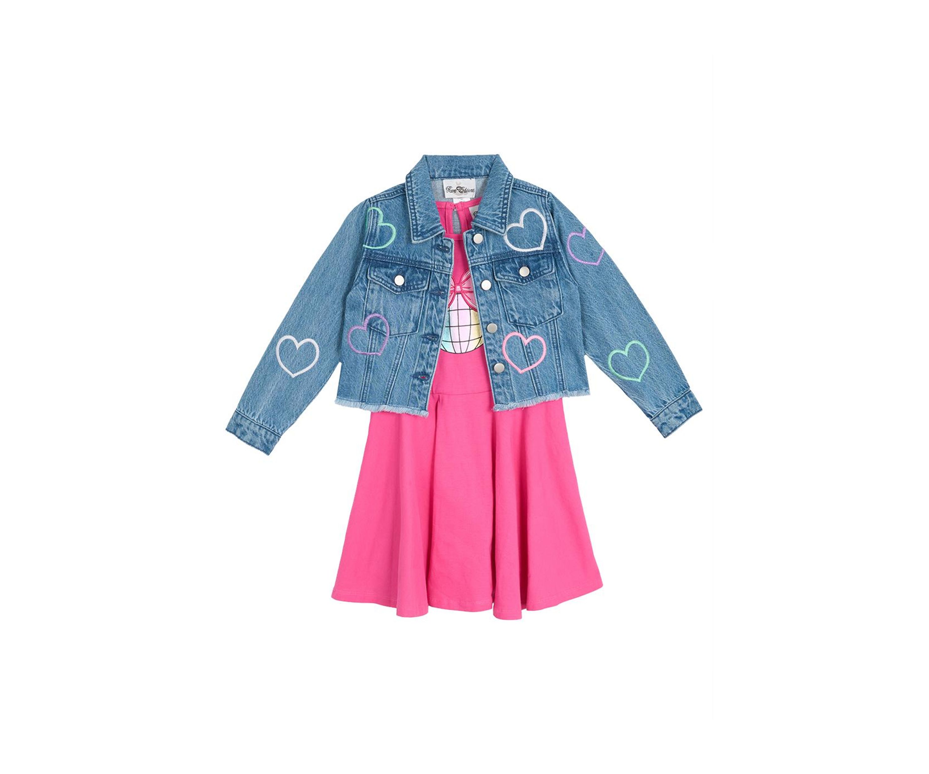 Toddler Girls Denim Jacket with Glitter Hearts Set