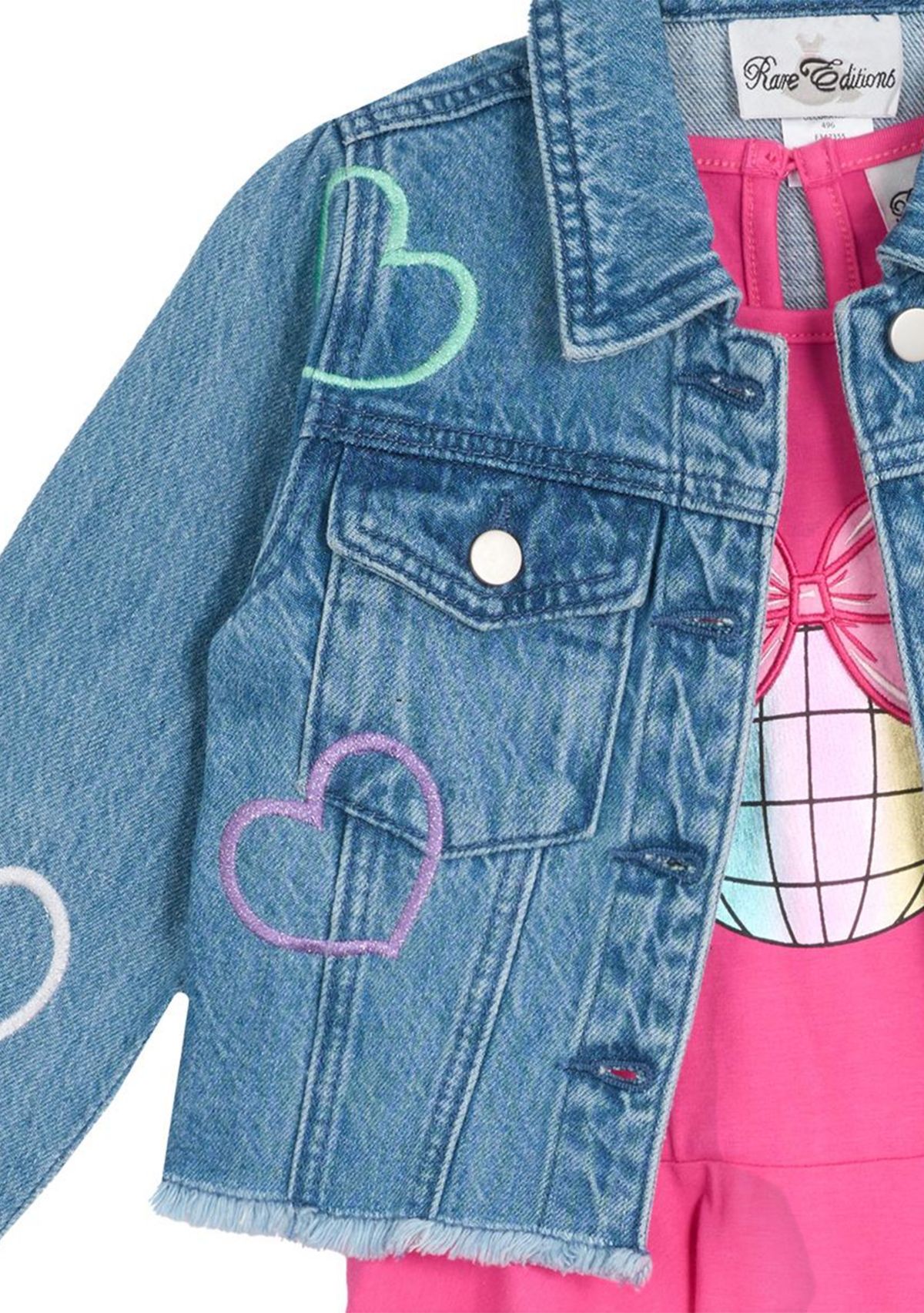 Toddler Girls Denim Jacket with Glitter Hearts Set
