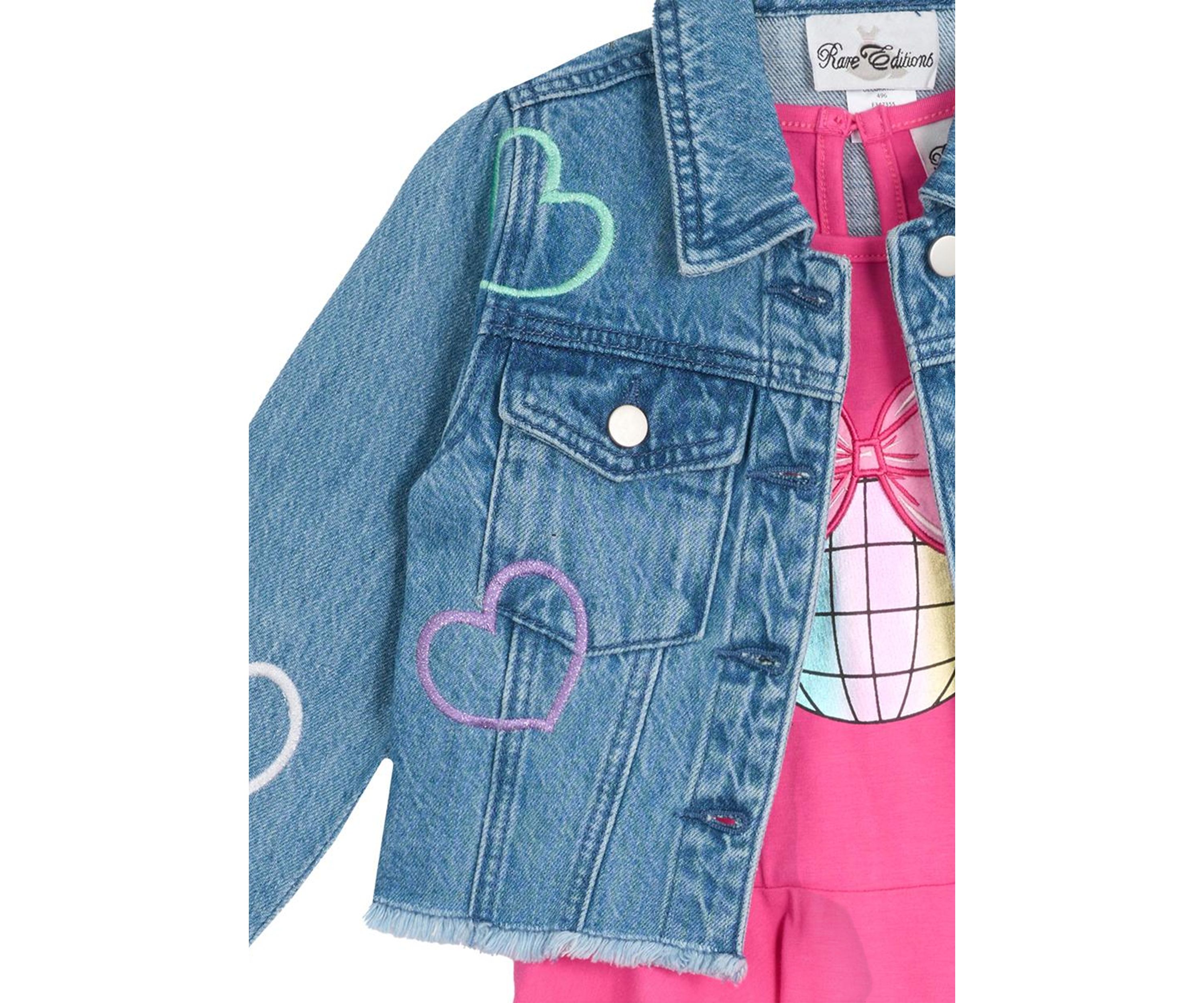 Toddler Girls Denim Jacket with Glitter Hearts Set