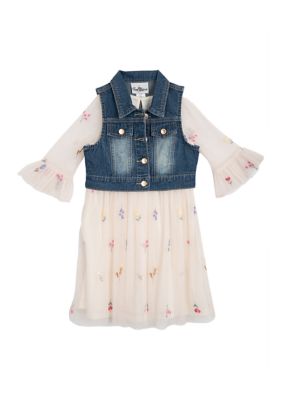 Rare Editions Floral Dress & Denim Vest Set, Toddler 2T, 70% Off
