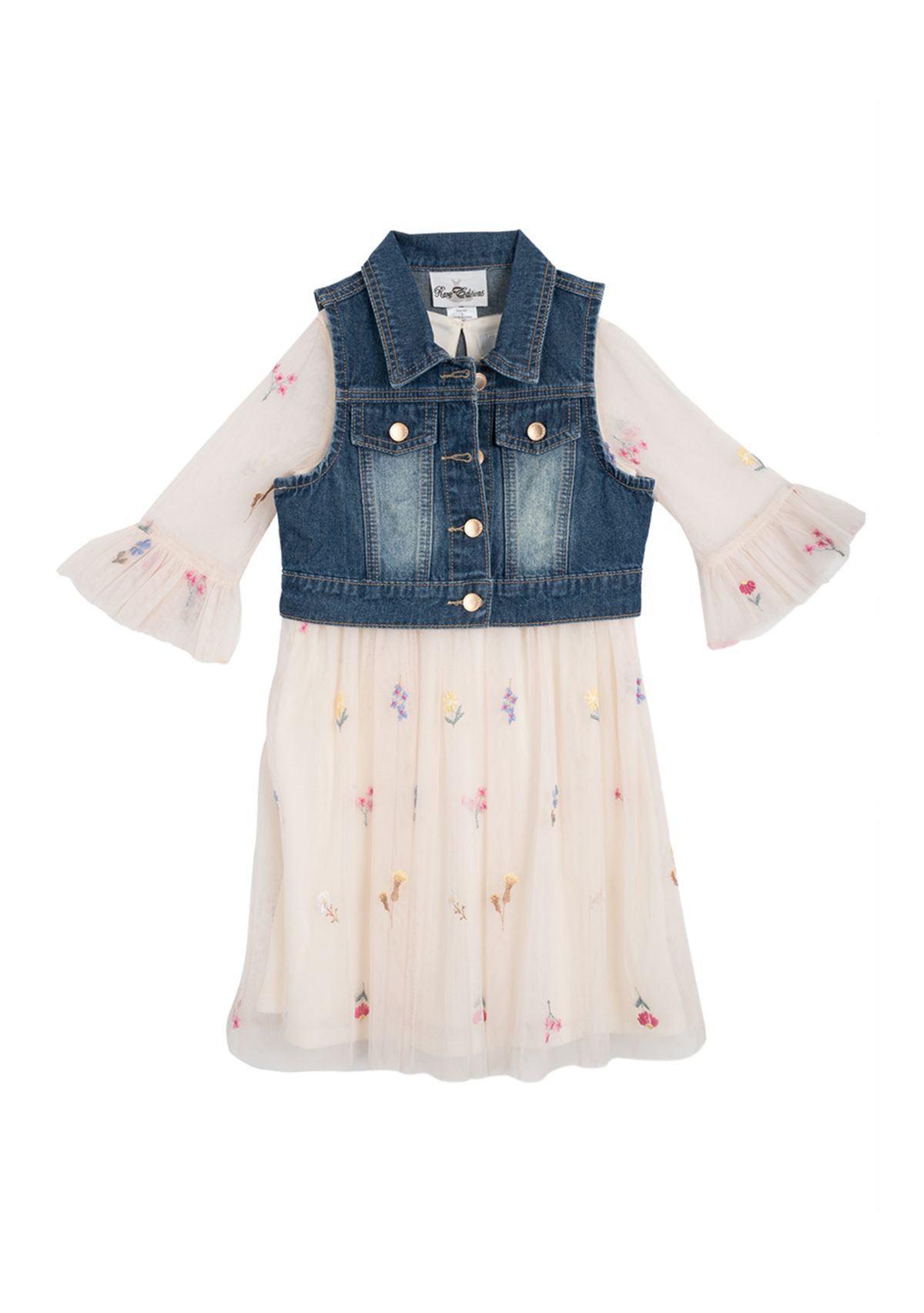 Toddler Girls Floral Printed Dress and Denim Vest Set