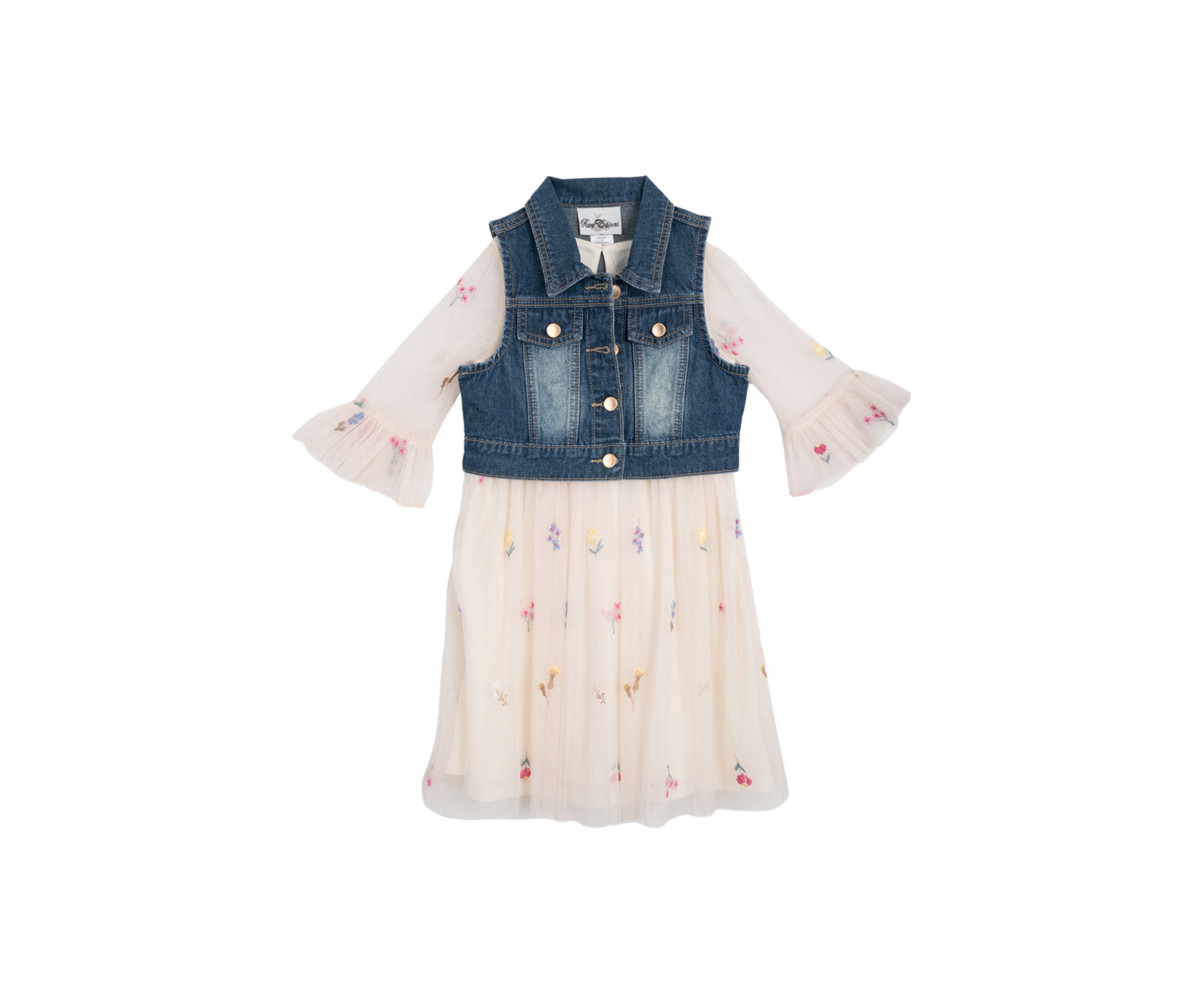 Toddler Girls Floral Printed Dress and Denim Vest Set