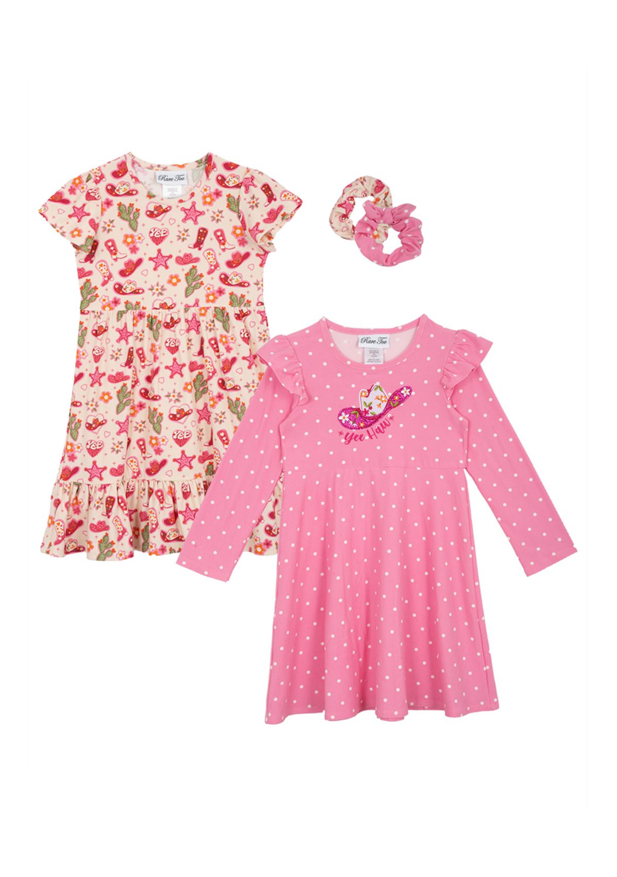 Toddler Girls Cowboy Themed Dress Set with Hair Ties