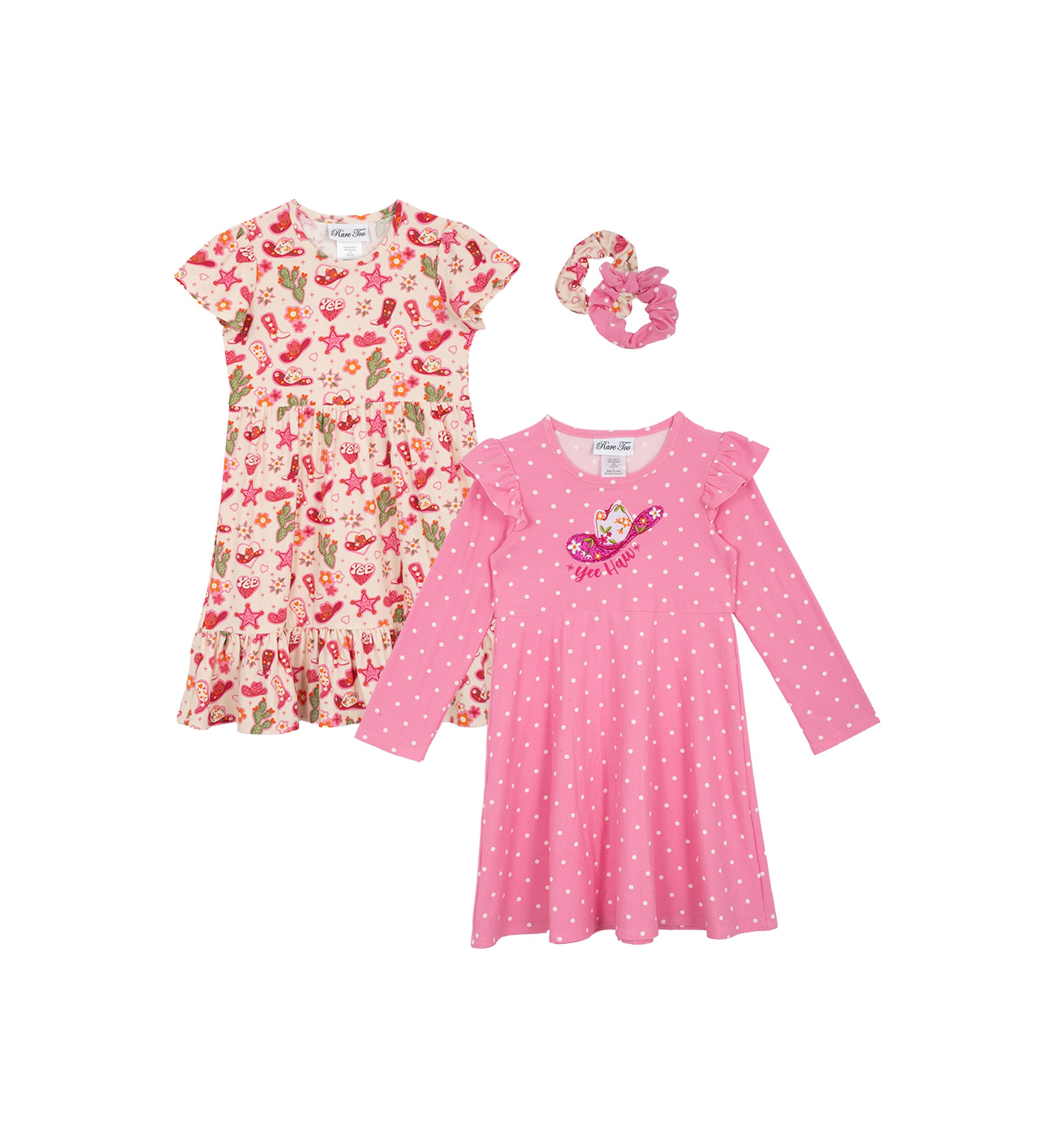 Toddler Girls Cowboy Themed Dress Set with Hair Ties