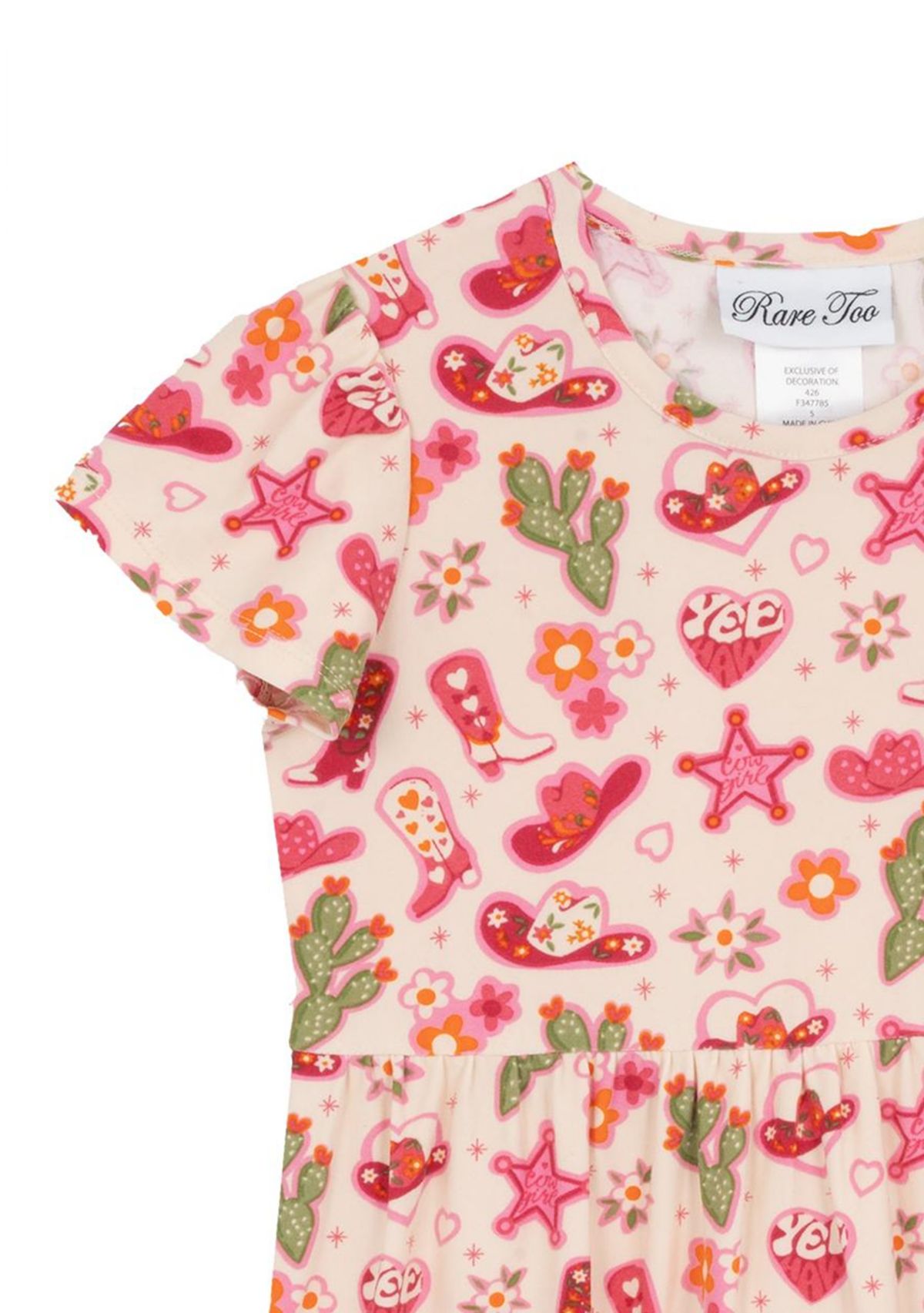 Toddler Girls Cowboy Themed Dress Set with Hair Ties