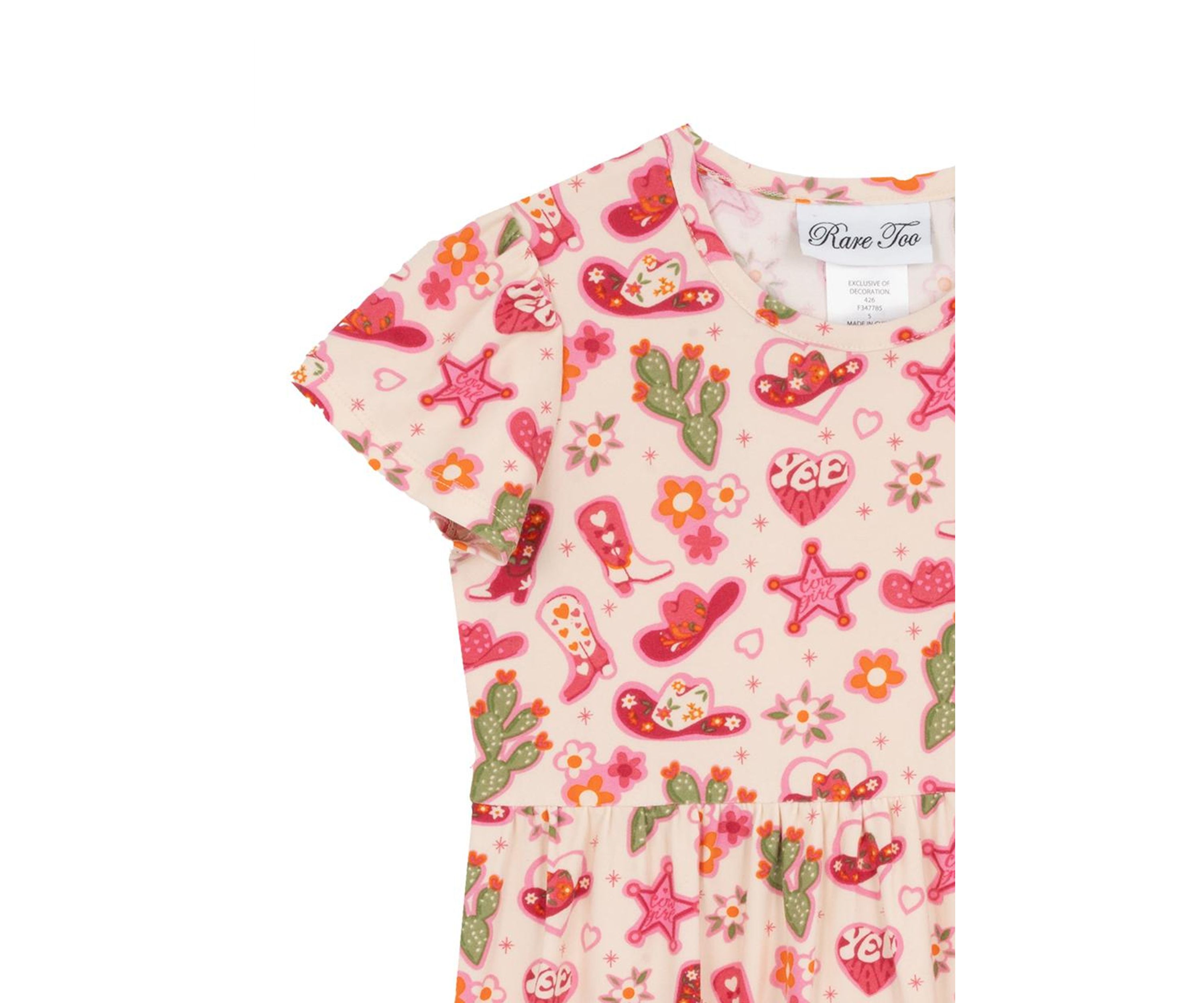 Toddler Girls Cowboy Themed Dress Set with Hair Ties