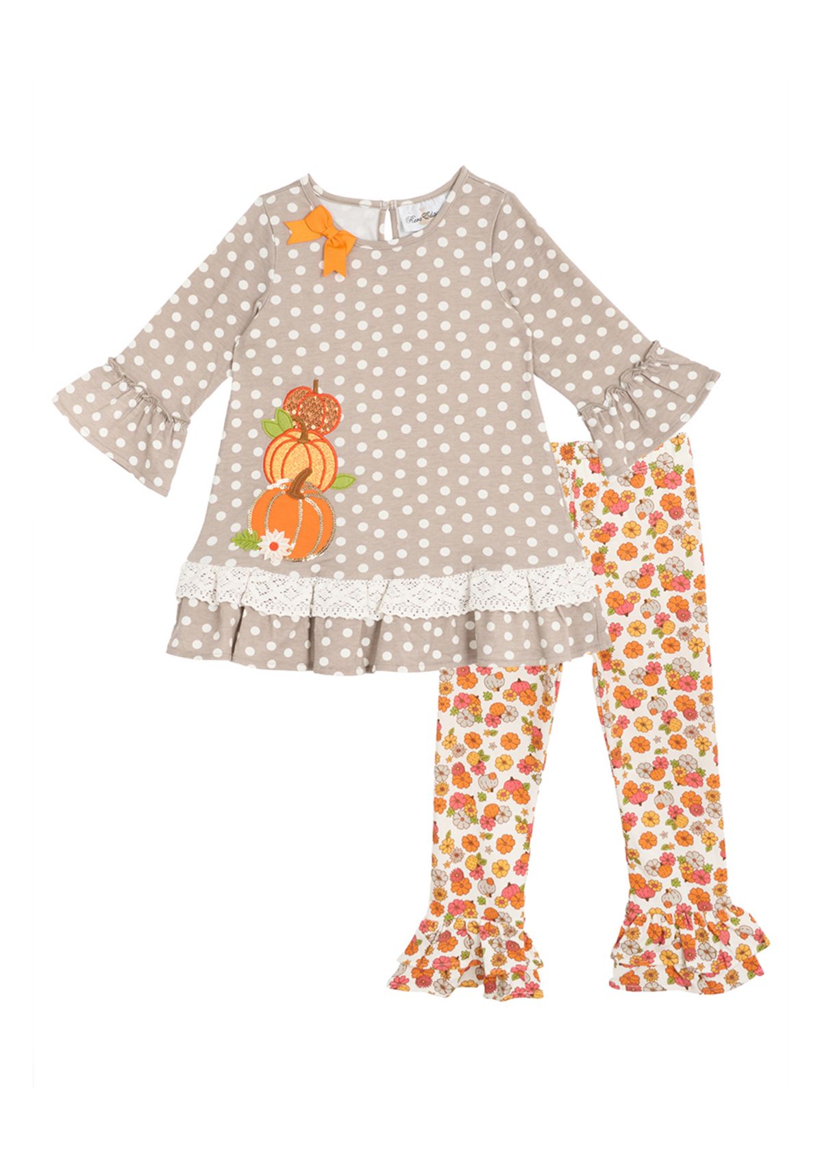 Toddler Girls Polka Dot Pumpkin Appliqué Top and Leggings Set