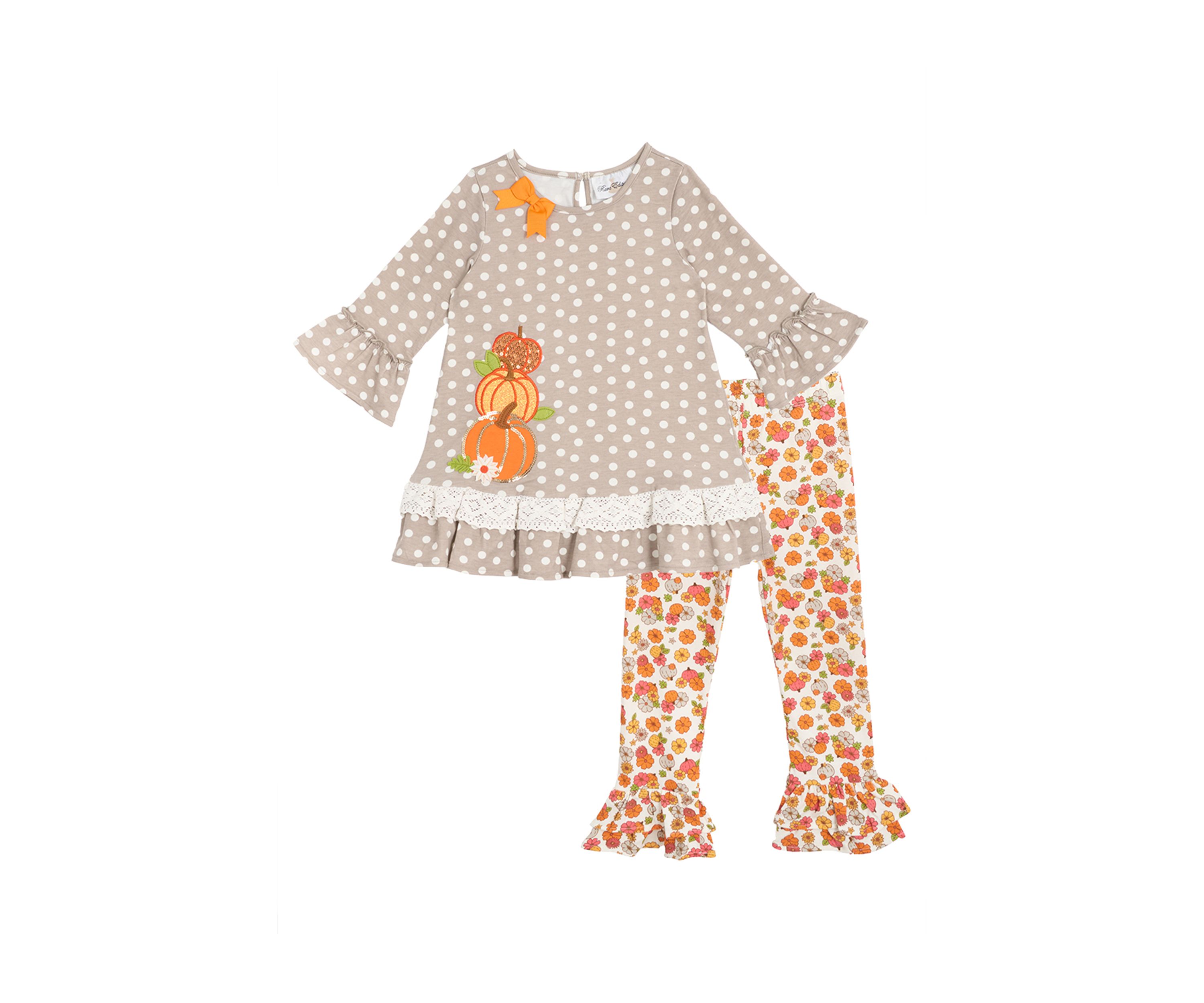 Toddler Girls Polka Dot Pumpkin Appliqué Top and Leggings Set