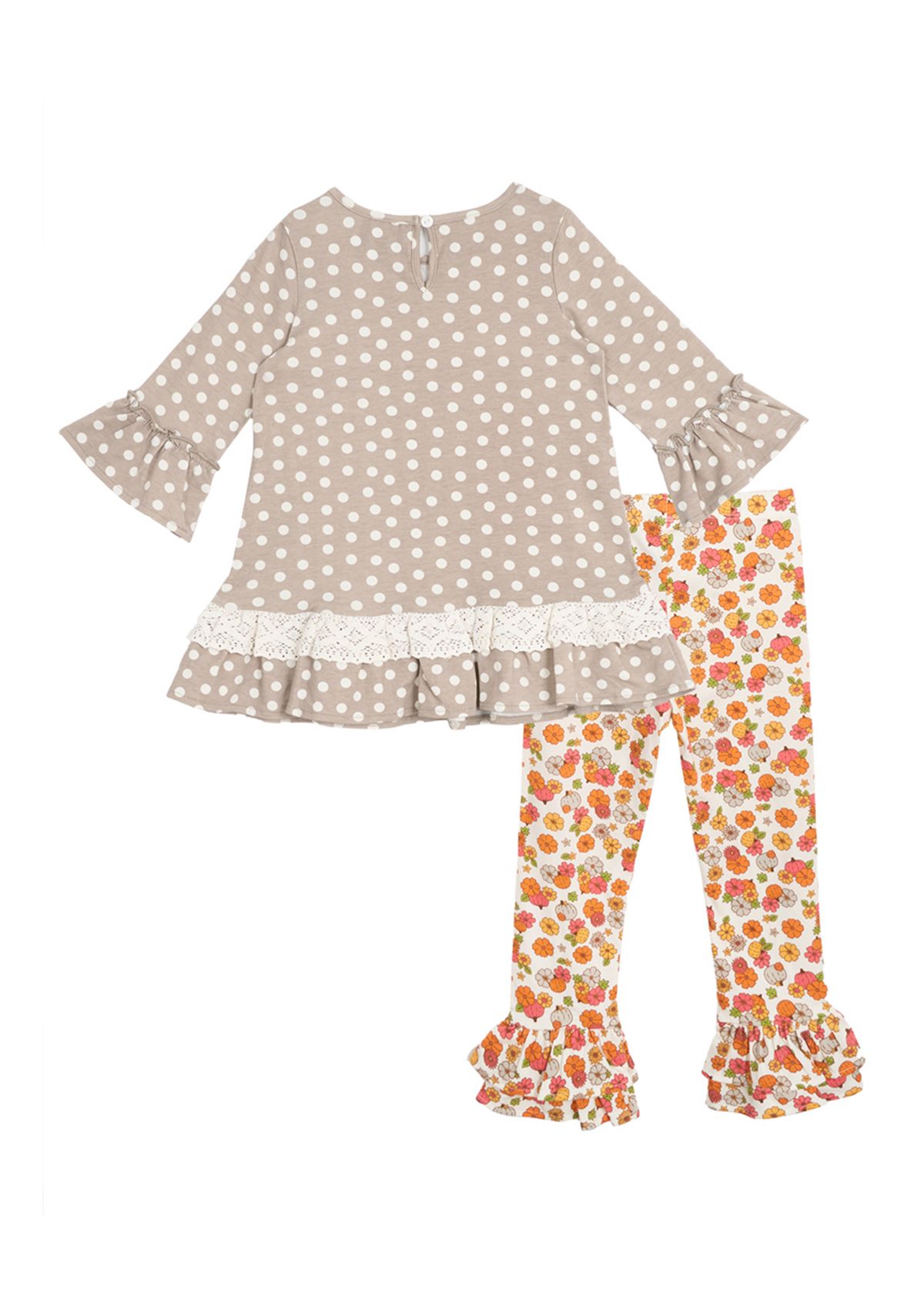 Toddler Girls Polka Dot Pumpkin Appliqué Top and Leggings Set