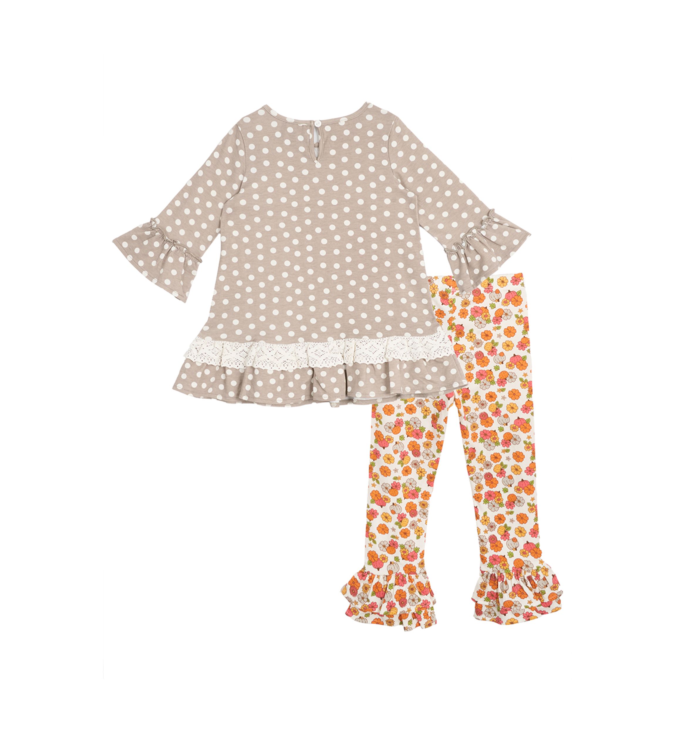 Toddler Girls Polka Dot Pumpkin Appliqué Top and Leggings Set
