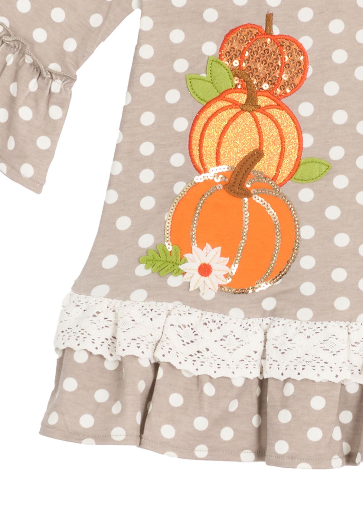 Toddler Girls Polka Dot Pumpkin Appliqué Top and Leggings Set