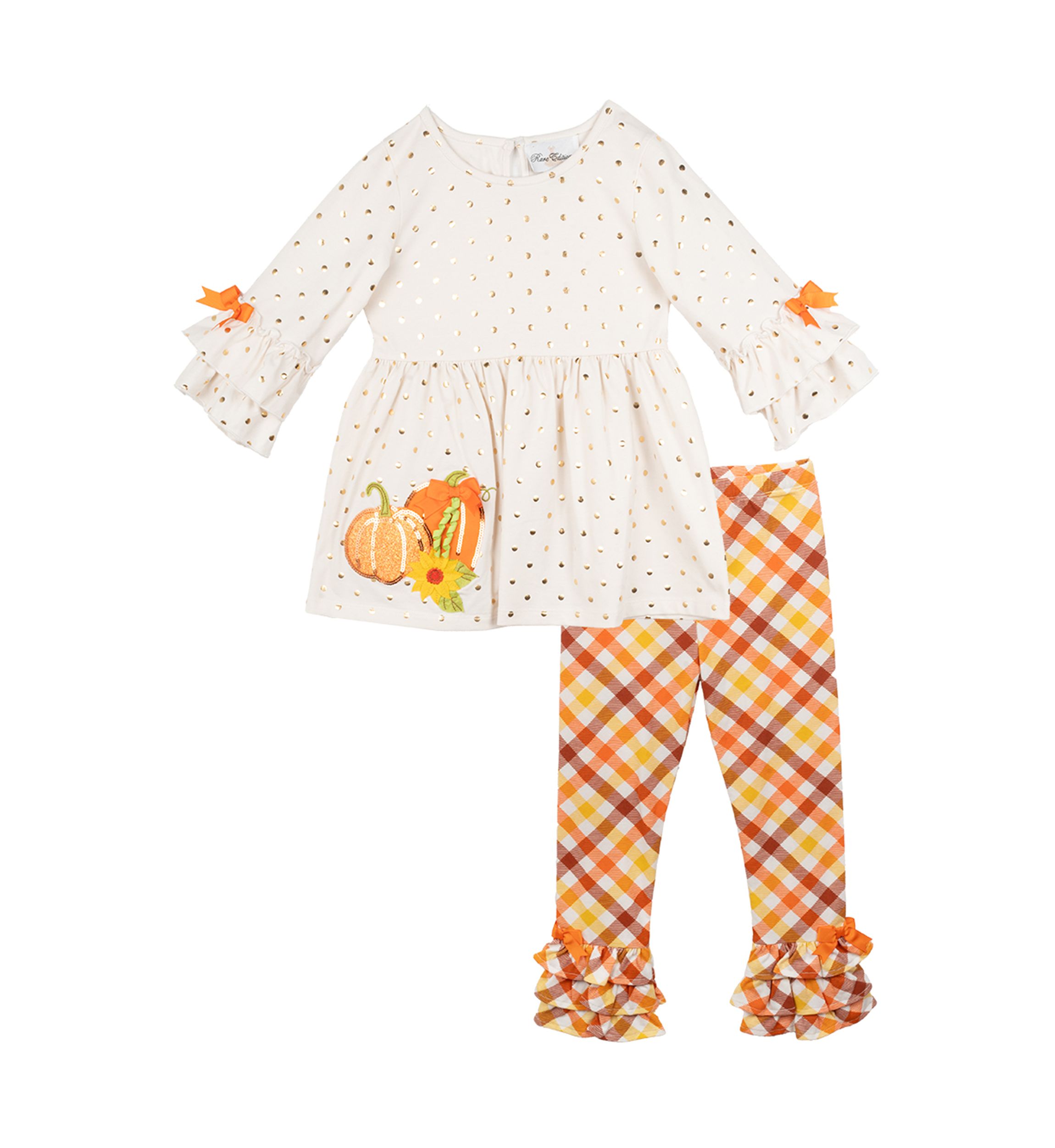 Toddler Girls Pumpkin Appliqué Top and Ruffle Leggings Set