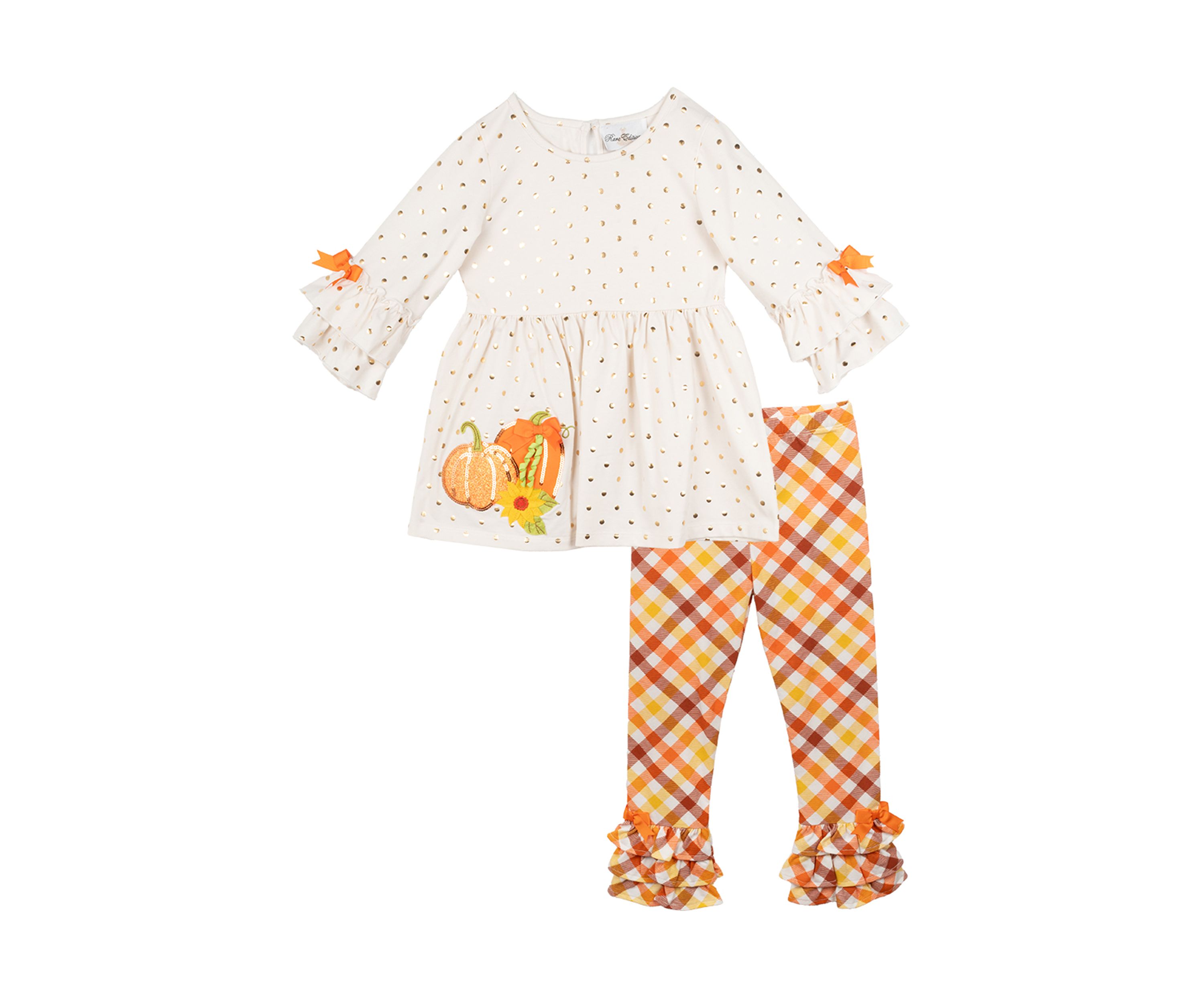 Toddler Girls Pumpkin Appliqué Top and Ruffle Leggings Set
