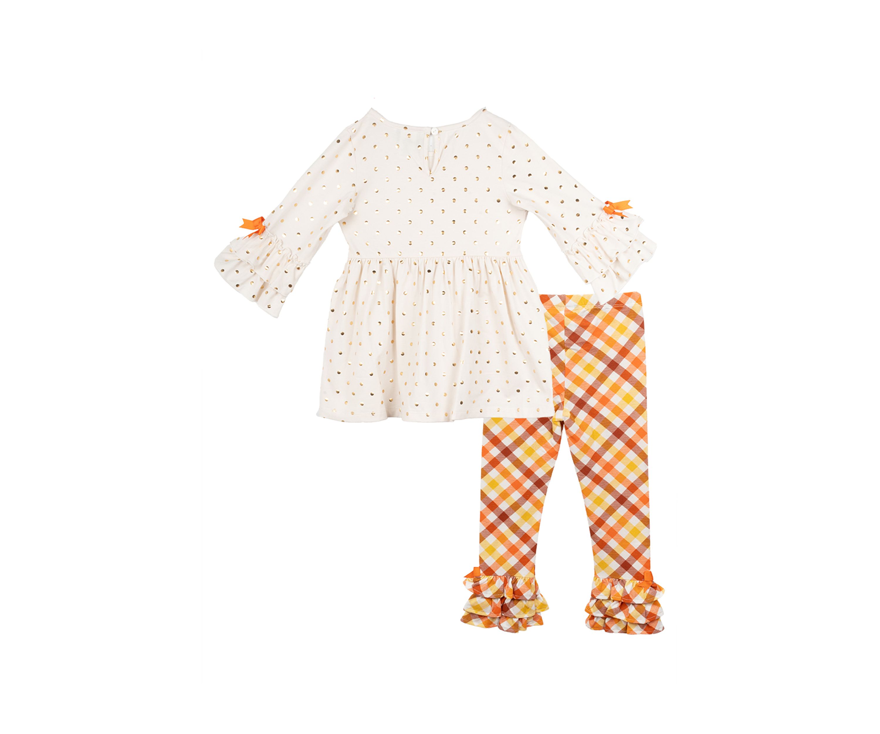 Toddler Girls Pumpkin Appliqué Top and Ruffle Leggings Set