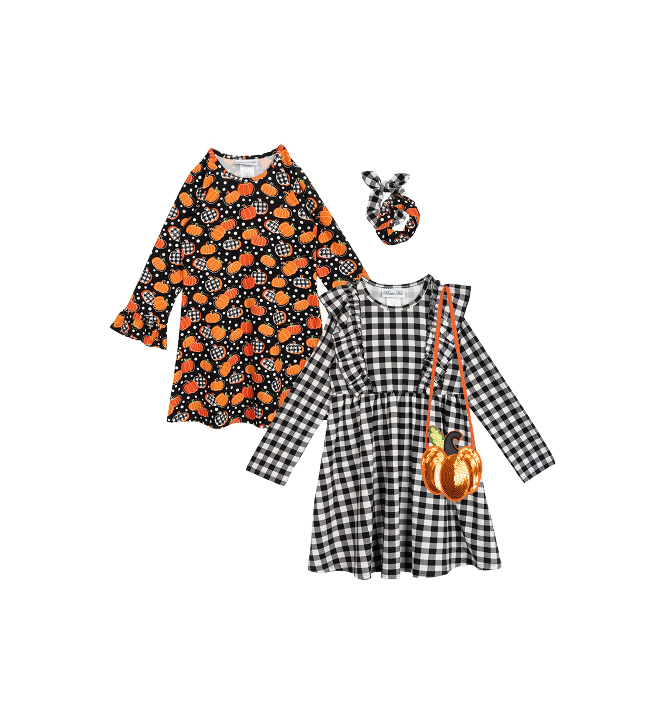 Toddler Girls Halloween Themed Dress Set with Hair Ties