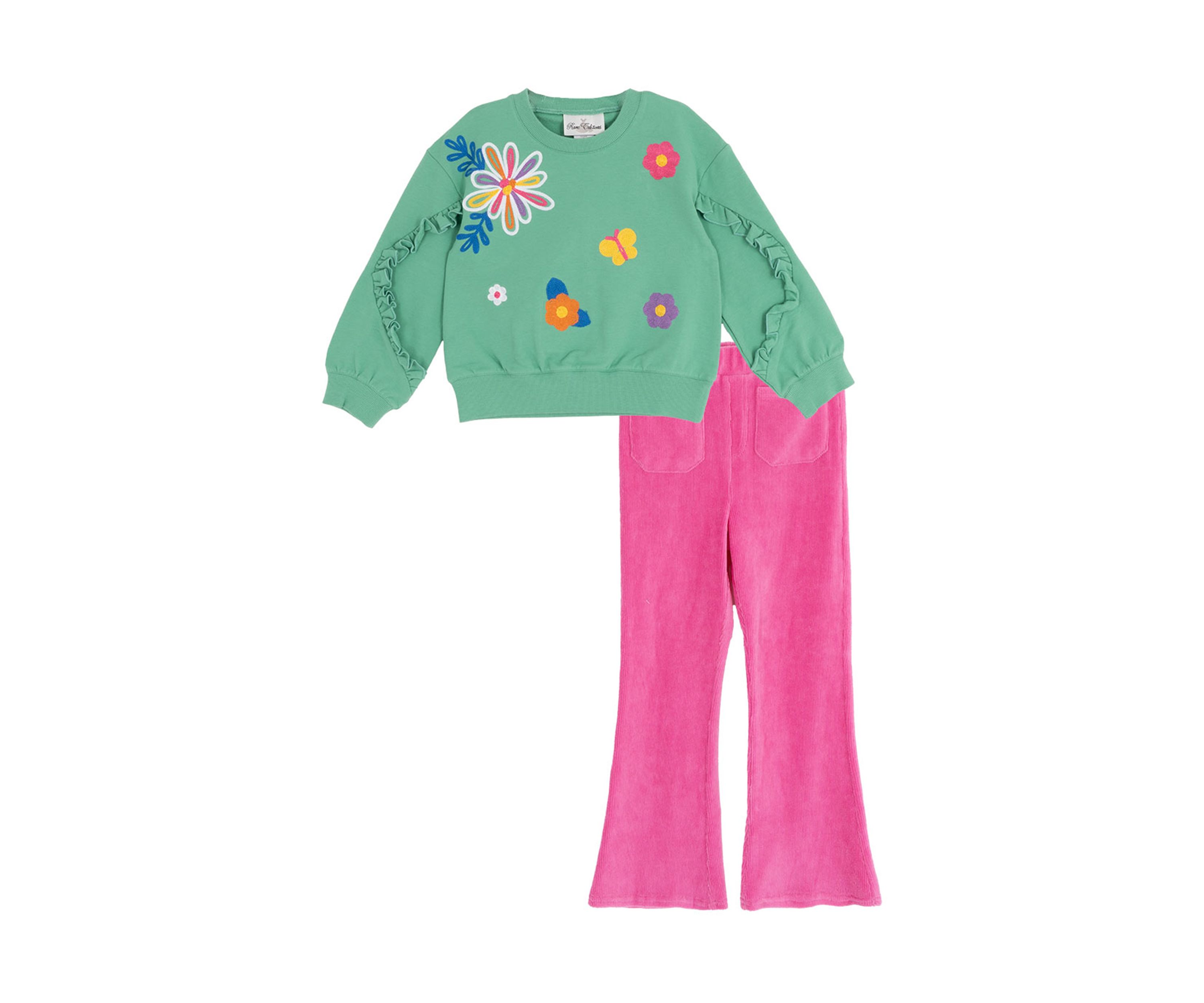 Toddler Girls Floral Embroidered Sweatshirt and Pants Set