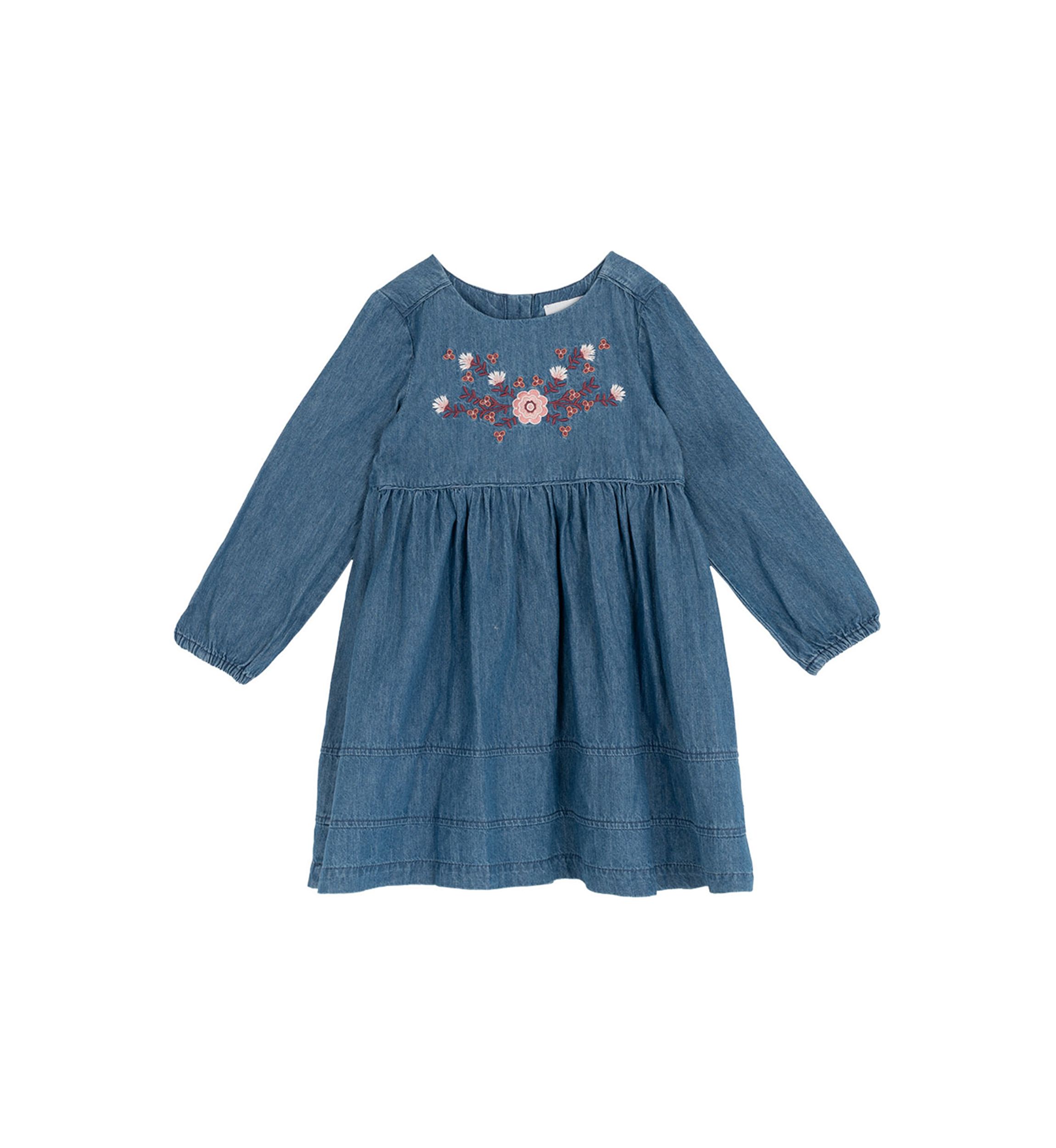 Toddler Girls Embroidered Chambray Dress