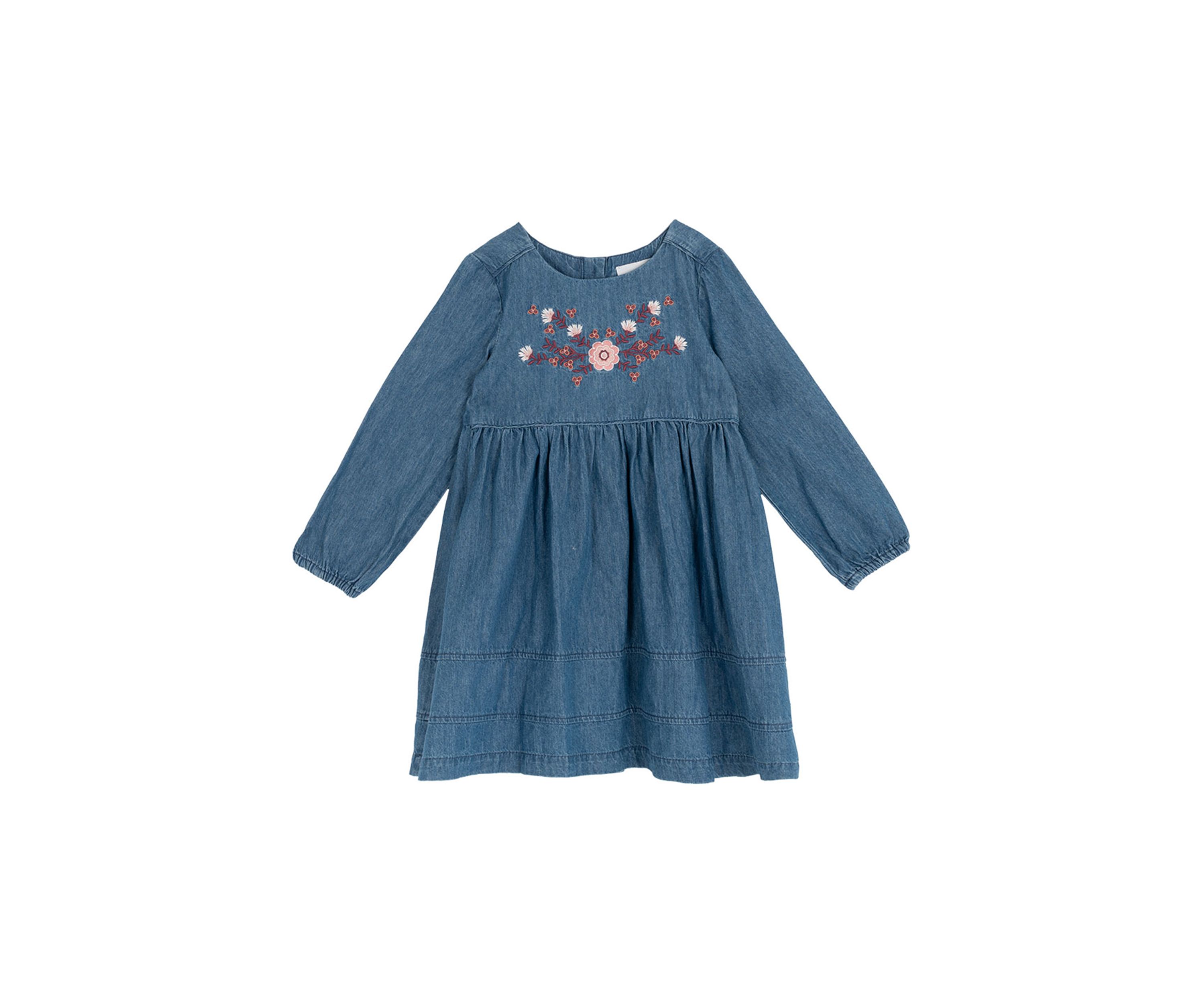 Toddler Girls Embroidered Chambray Dress