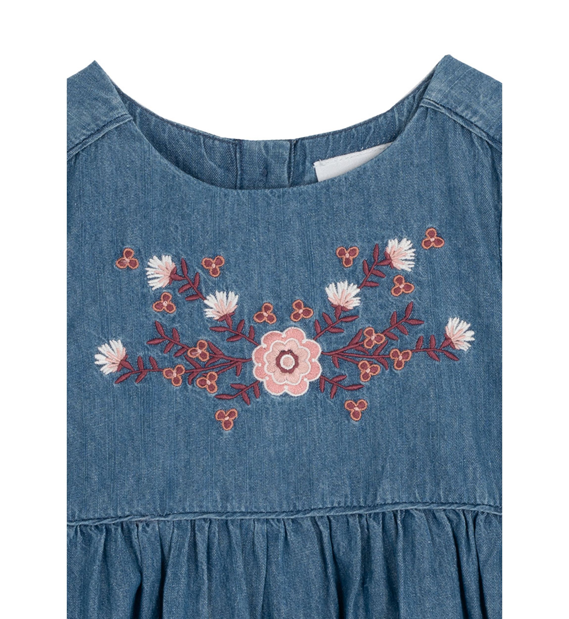 Toddler Girls Embroidered Chambray Dress