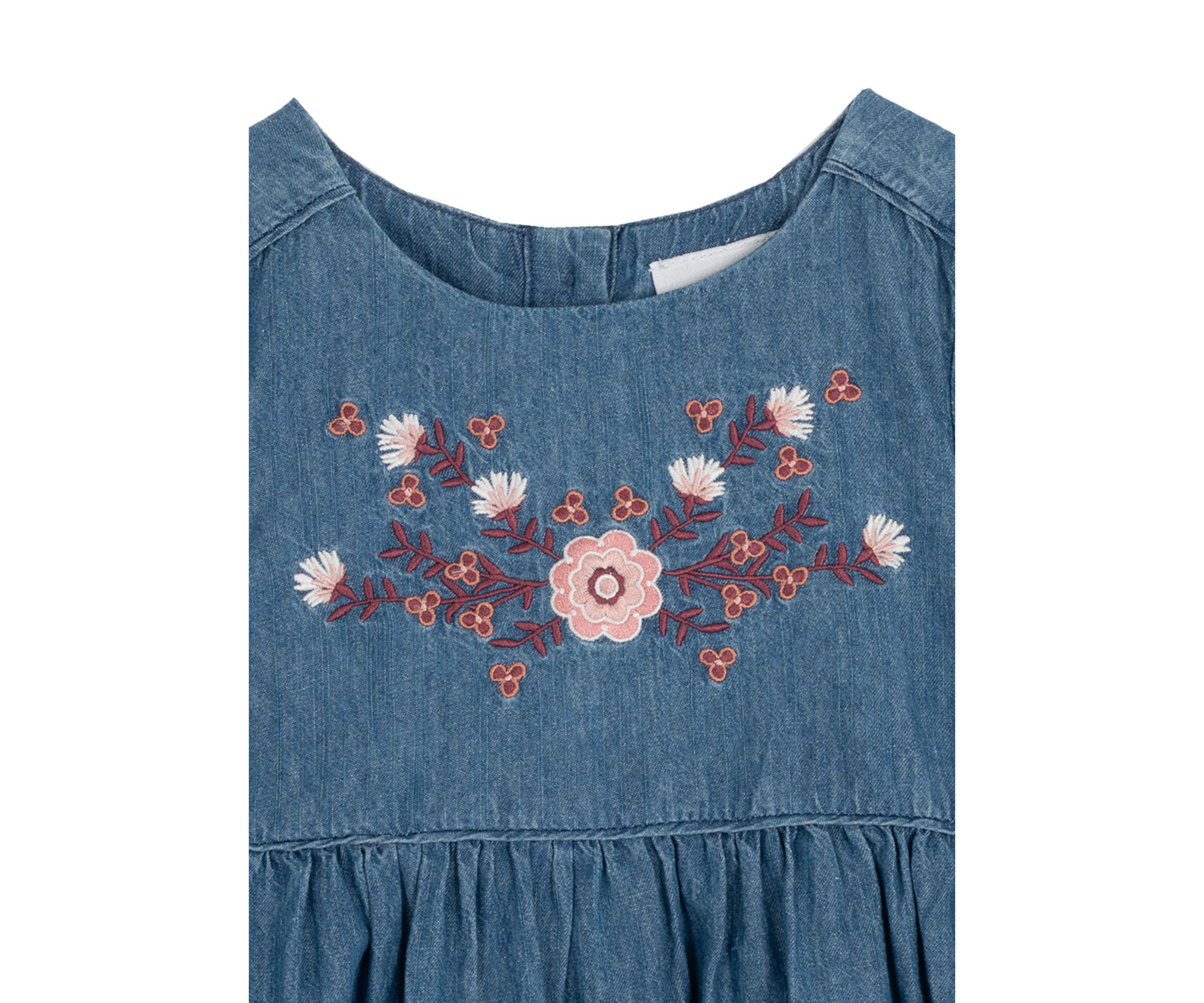Toddler Girls Embroidered Chambray Dress