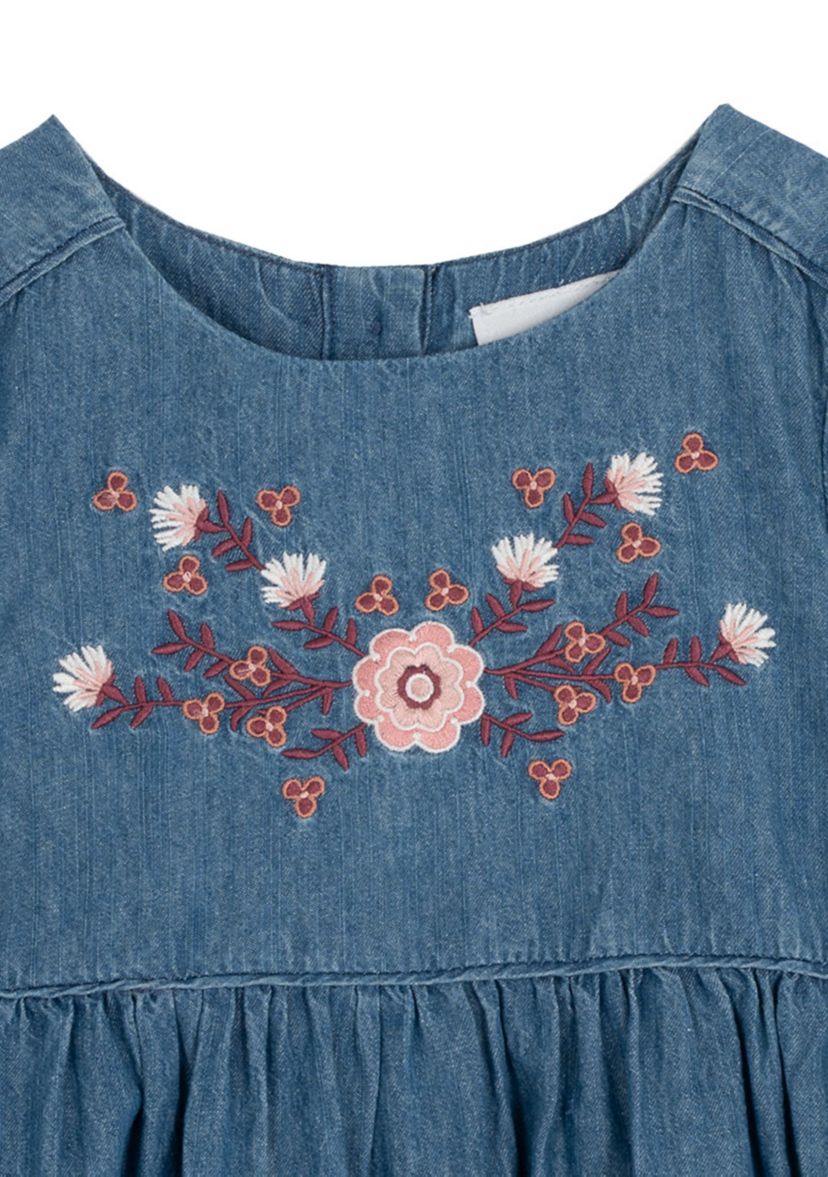 Toddler Girls Embroidered Chambray Dress
