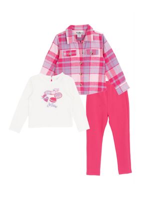 Rare Editions Toddler Girls Plaid Shacket Set, Fuchsia, 4T