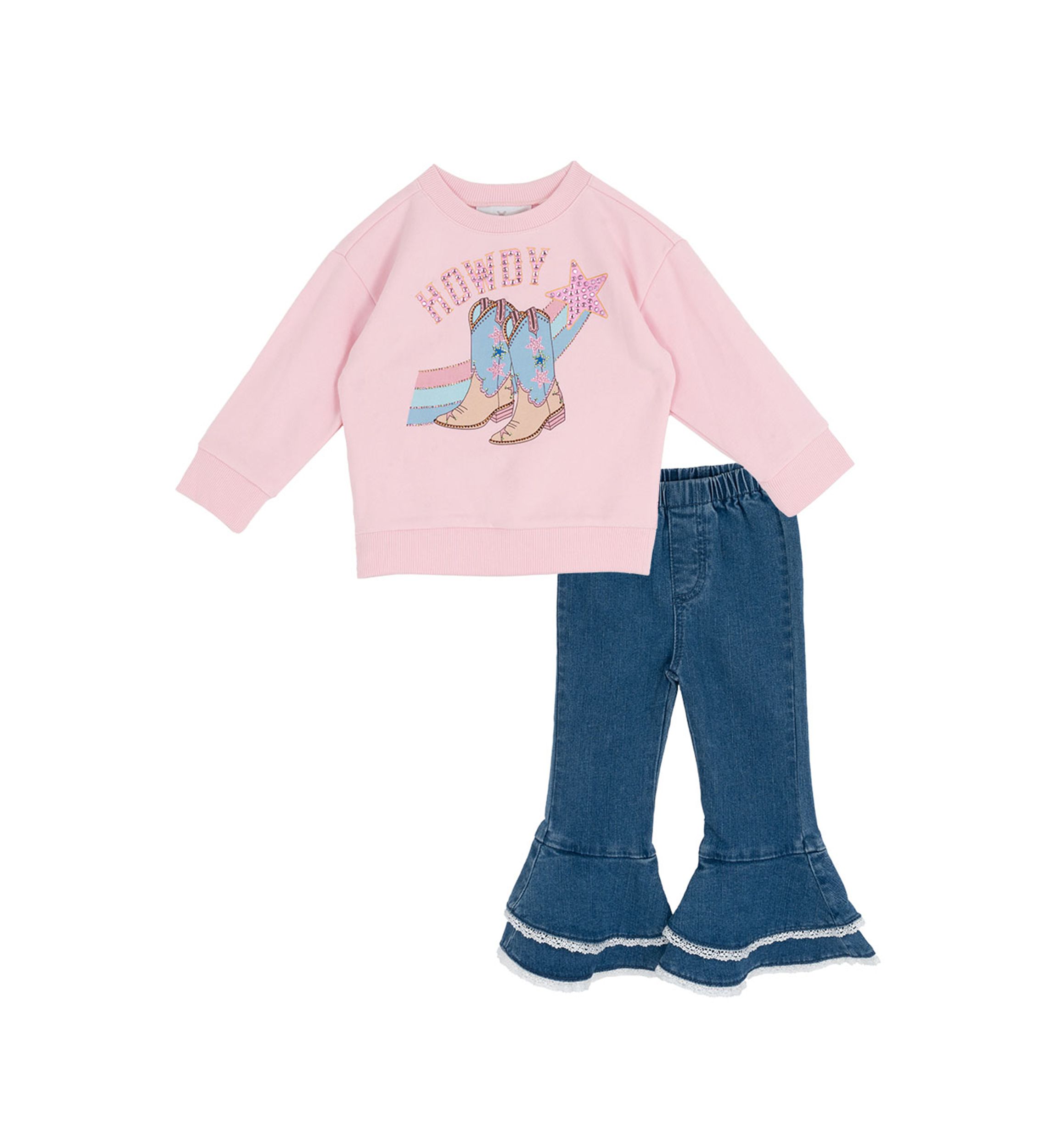 Toddler Girls Howdy Graphic Shirt and Flare Jeans