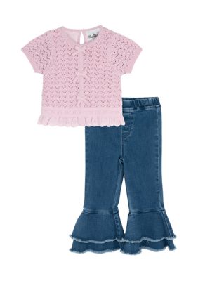 Rare Editions Crochet Sweater & Jeans Set, Pink, 4T – 60% Off