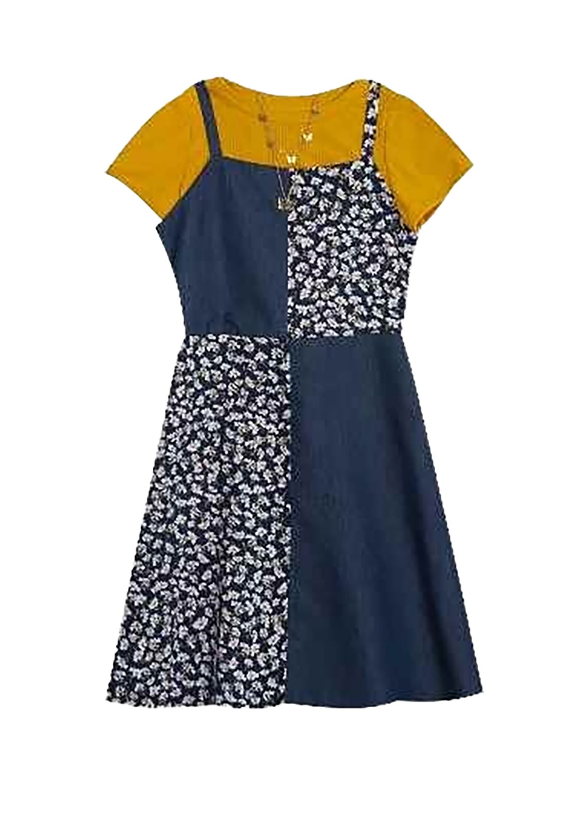 Toddler Girls Patchwork Denim Jumper Set