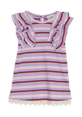 Toddler Girls Ruffle Rib Knit Stripe Dress