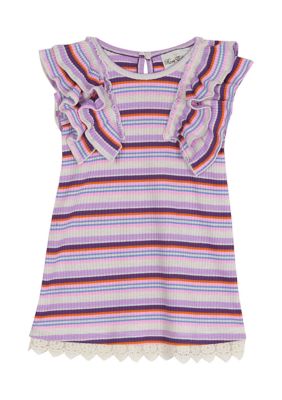 Rare Editions Toddler Girls Ruffle Rib Knit Stripe Dress