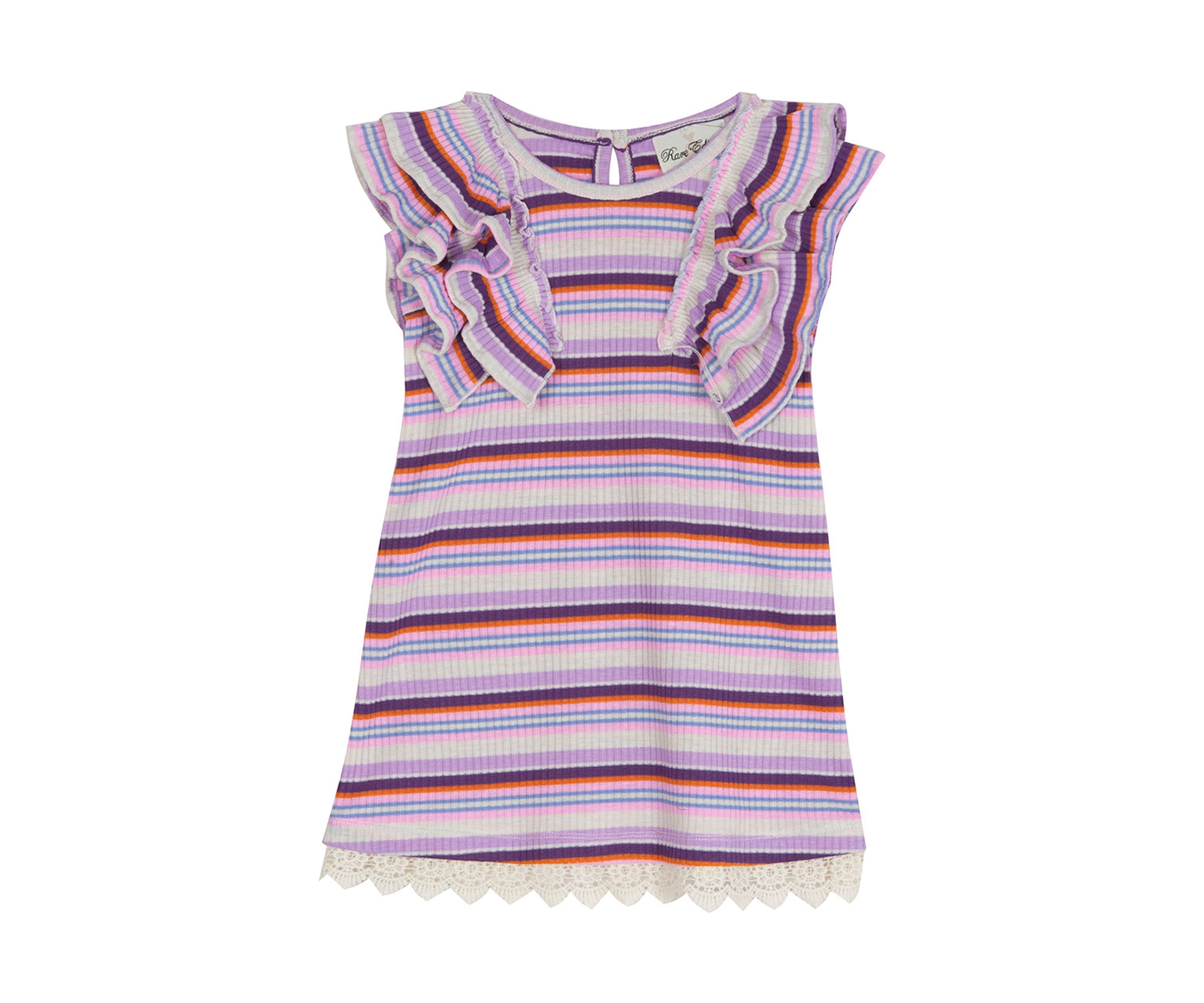 Toddler Girls Ruffle Rib Knit Stripe Dress