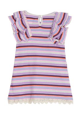 Toddler Girls Ruffle Rib Knit Stripe Dress