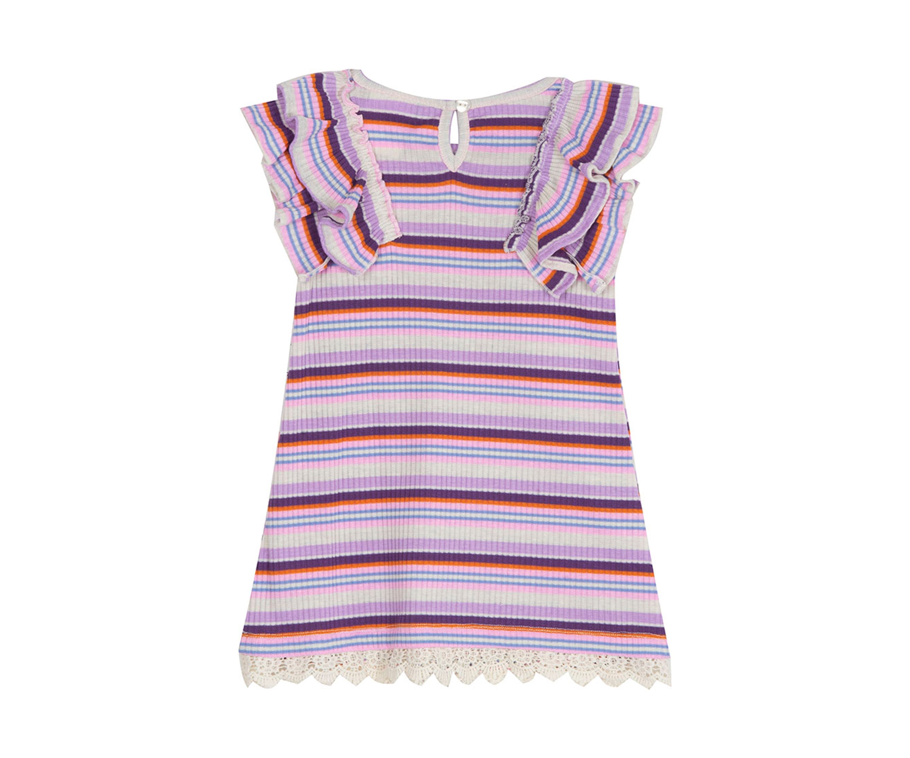 Toddler Girls Ruffle Rib Knit Stripe Dress