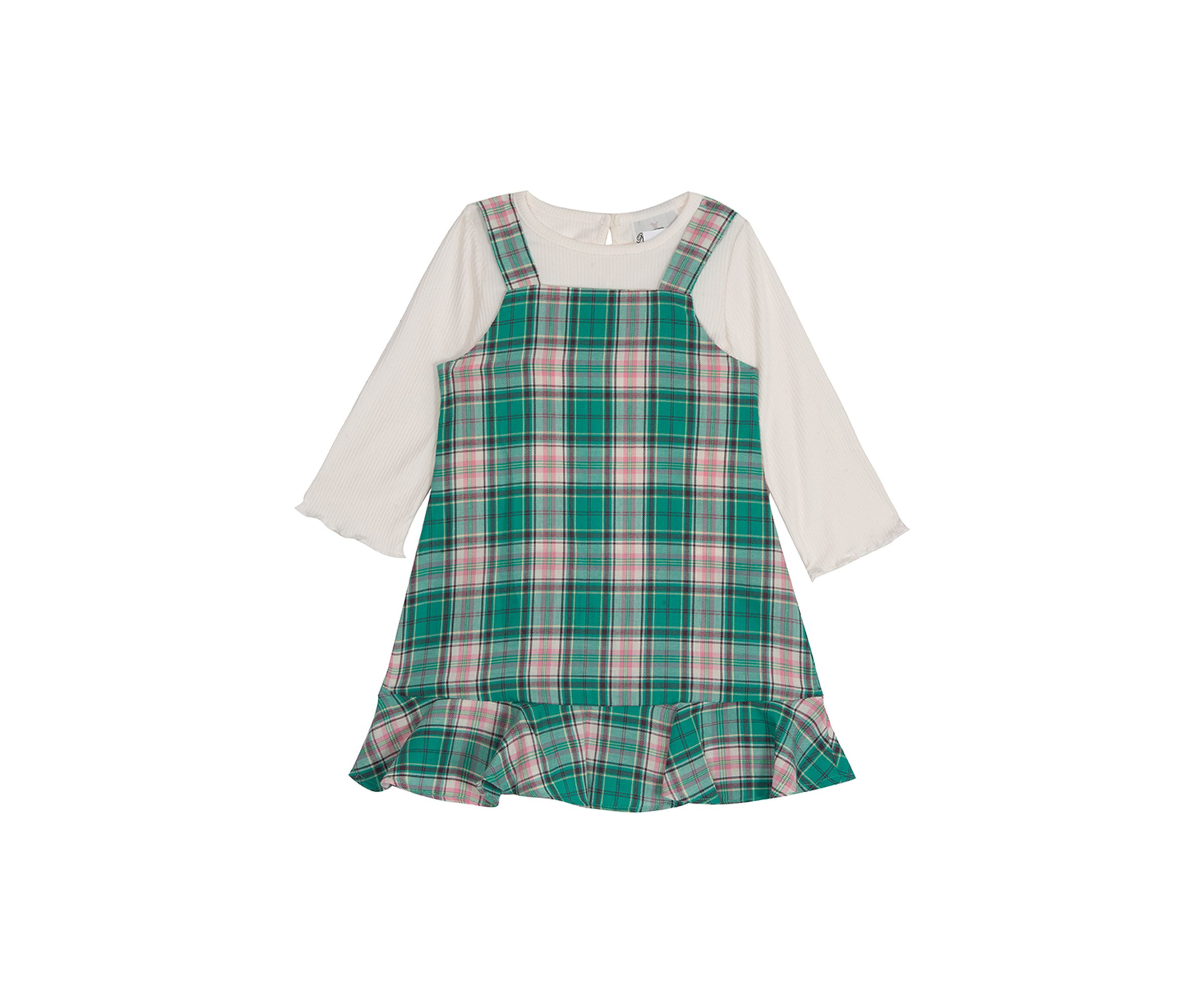 Toddler Girls Long Sleeve Woven Plaid Ruffle Jumper