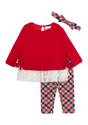 Baby Girls Lace Hem Plaid Leggings Set