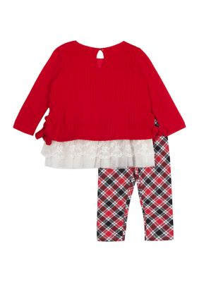 Baby Girls Lace Hem Plaid Leggings Set