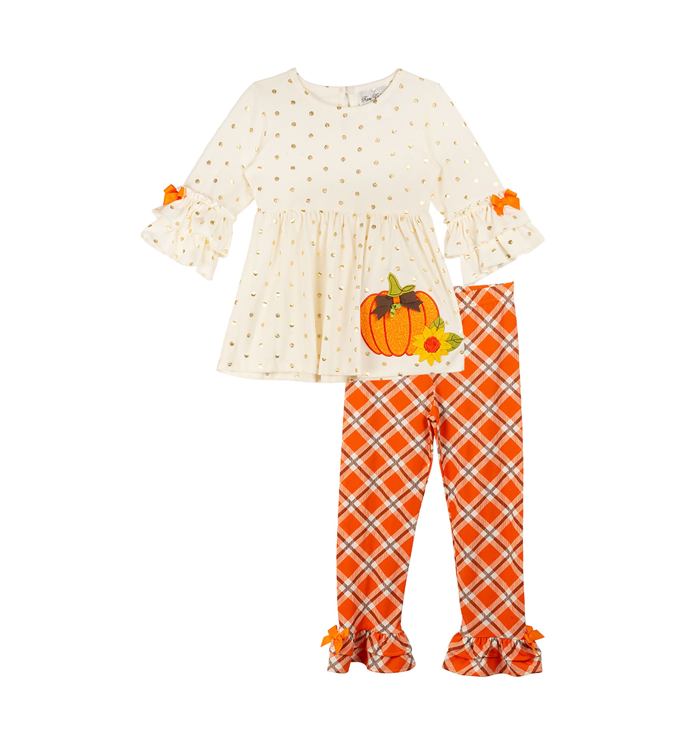 Baby Girls Tiered Pumpkin Top and Leggings Set