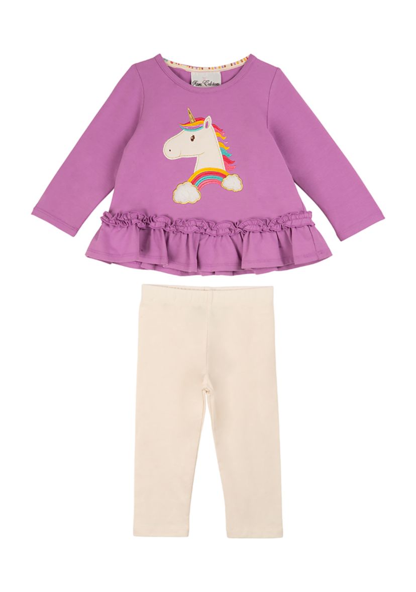 Baby Girls Unicorn Ruffle Top and Leggings Set