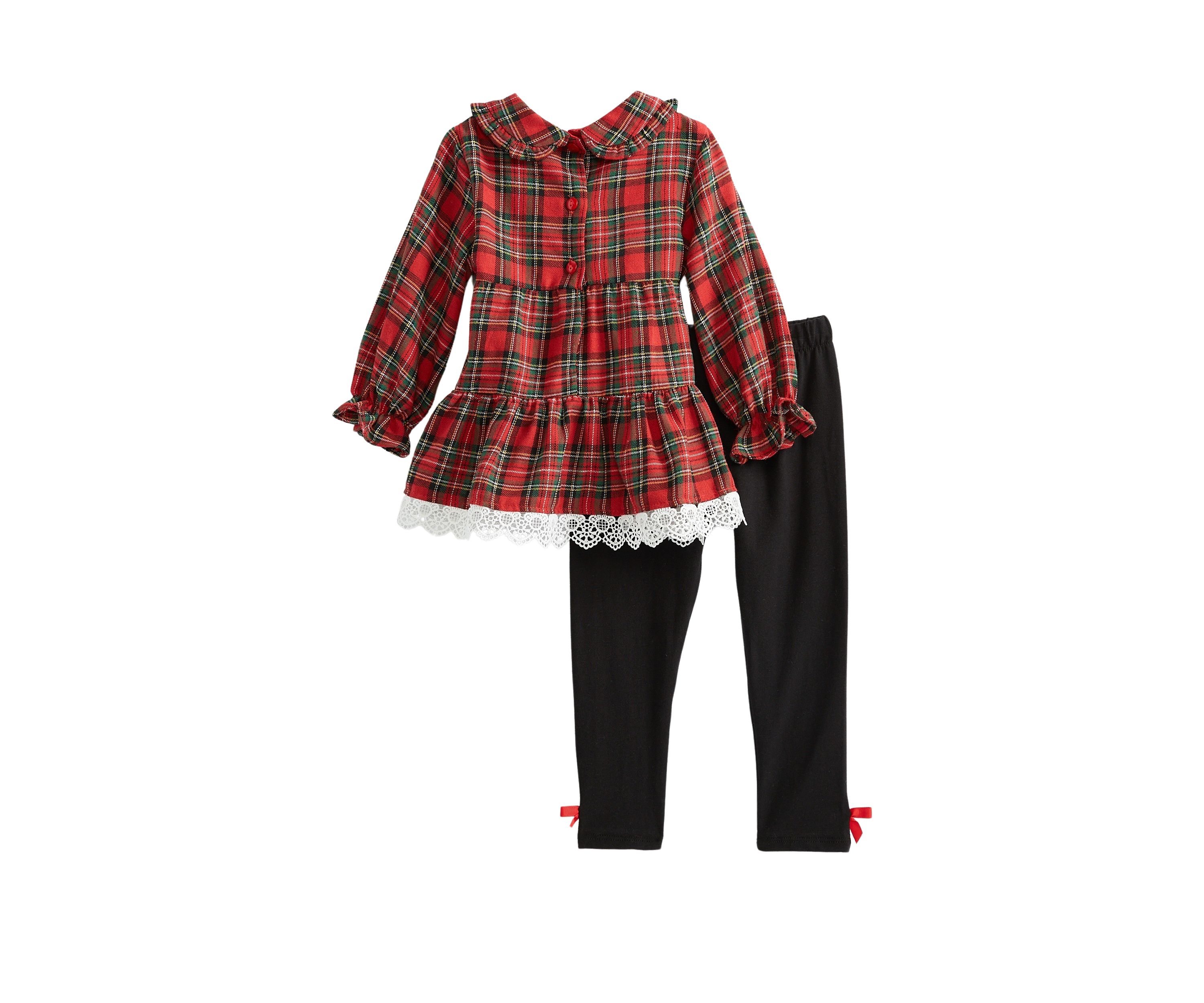 Baby Girls Plaid Twill Crochet Top and Leggings Set