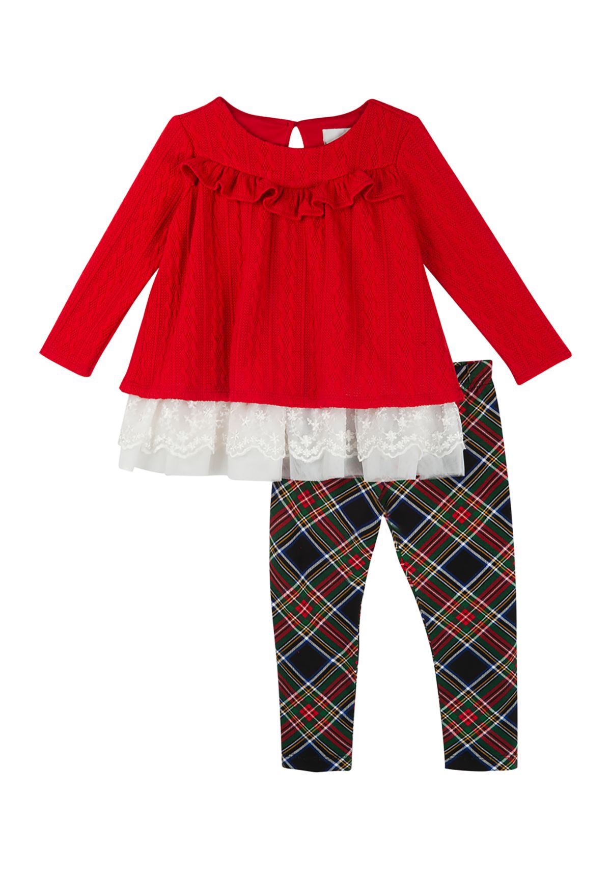 Baby Girls Ruffle Crochet Top and Plaid Leggings Set