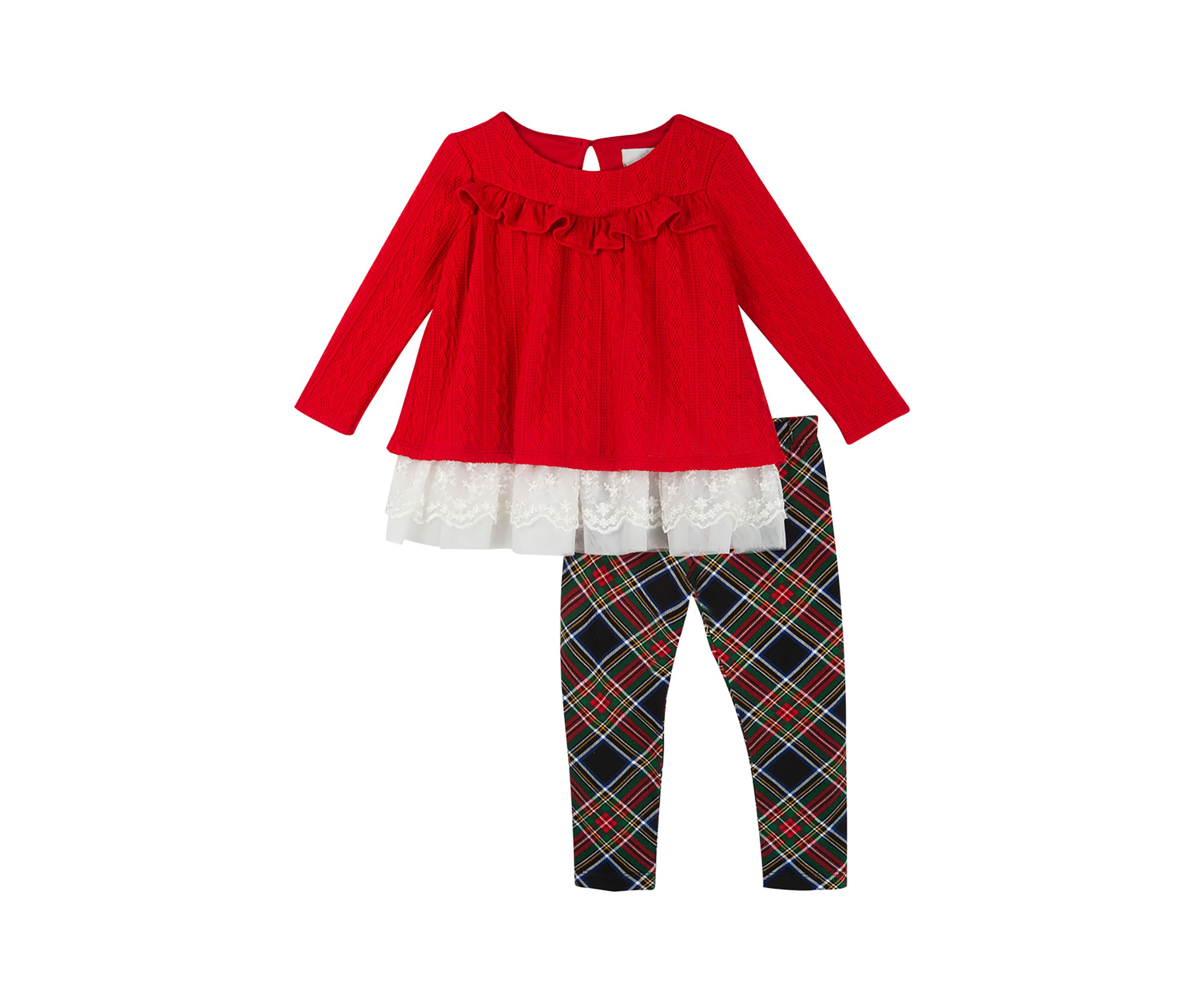 Baby Girls Ruffle Crochet Top and Plaid Leggings Set