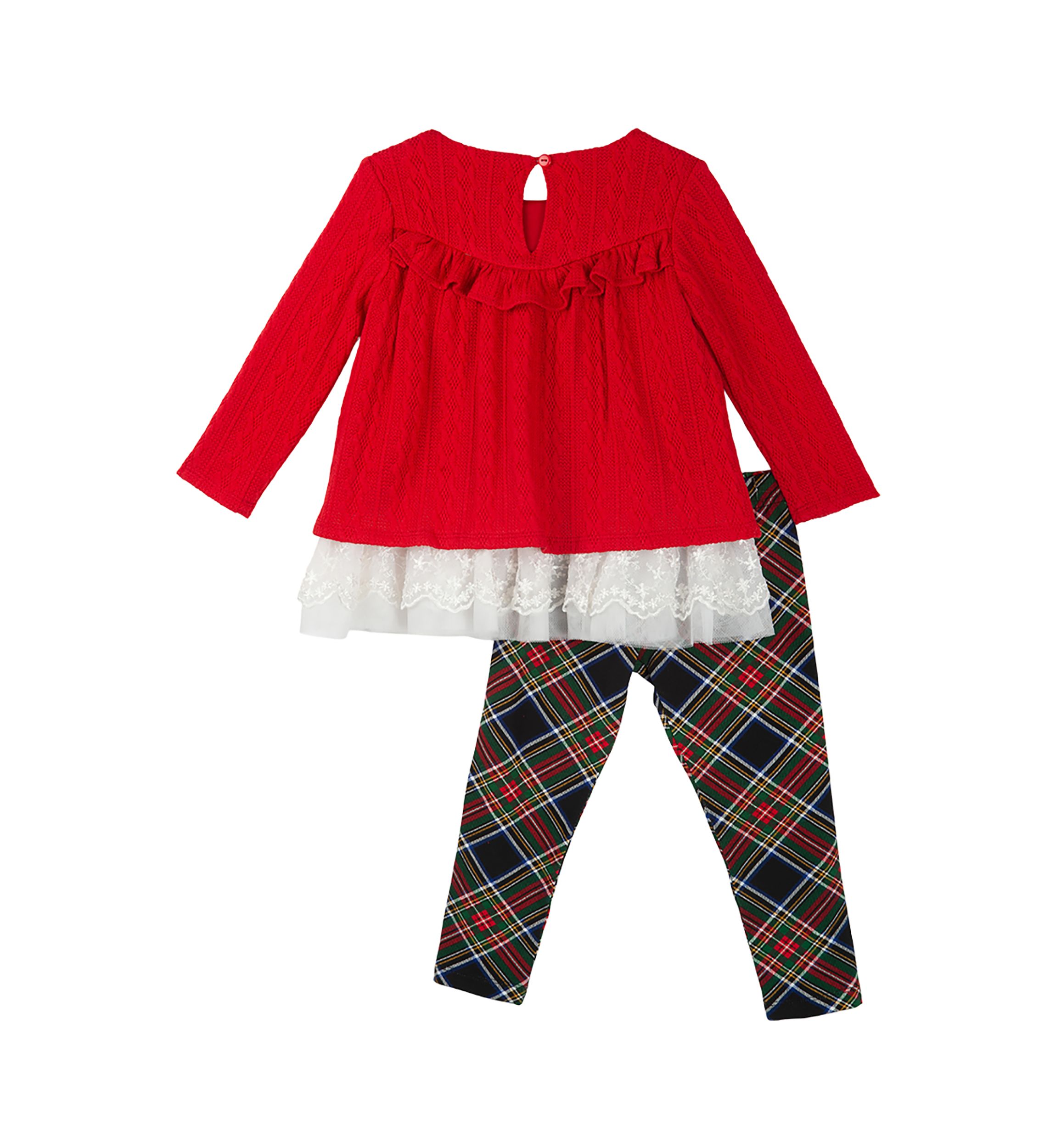 Baby Girls Ruffle Crochet Top and Plaid Leggings Set