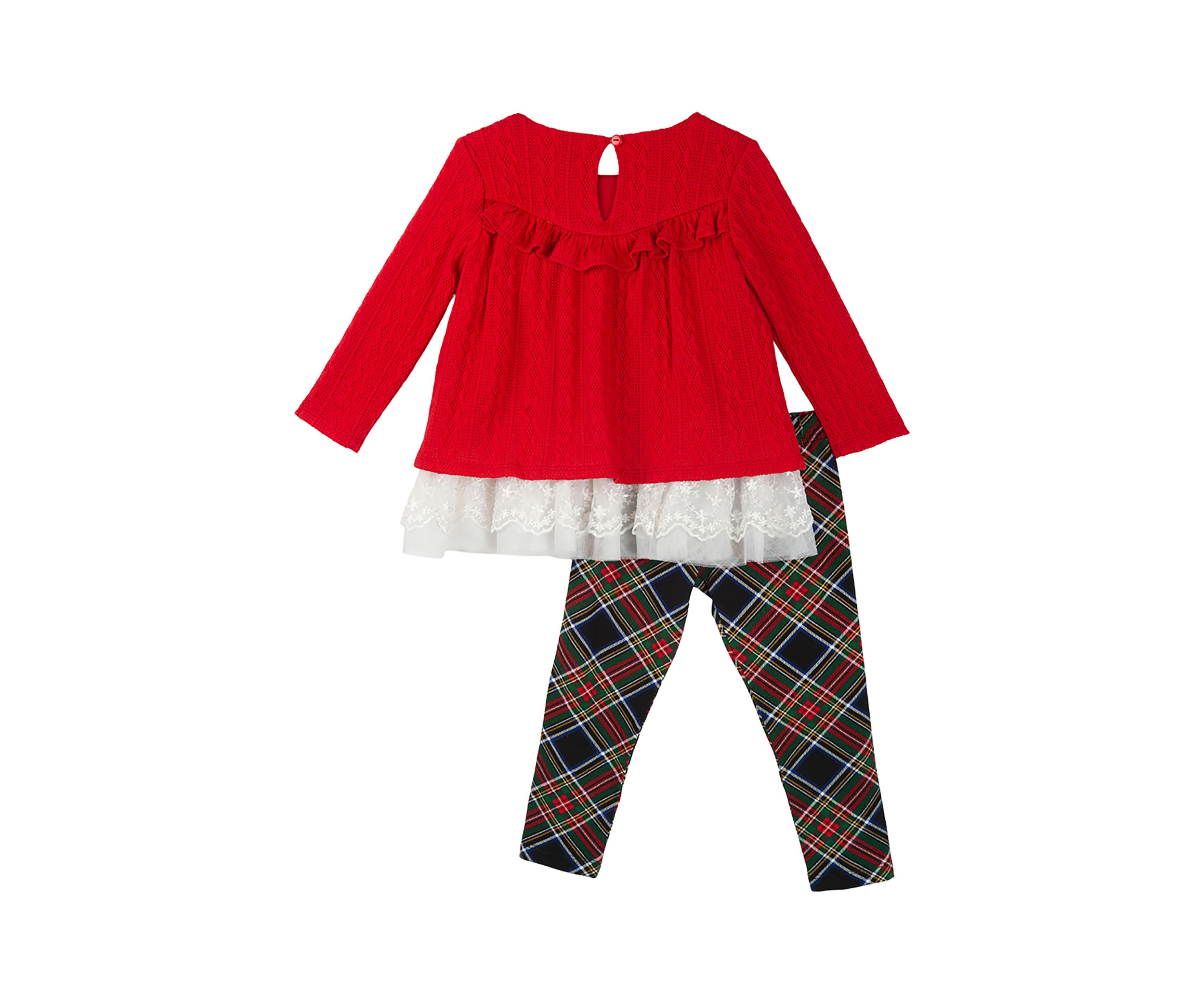 Baby Girls Ruffle Crochet Top and Plaid Leggings Set