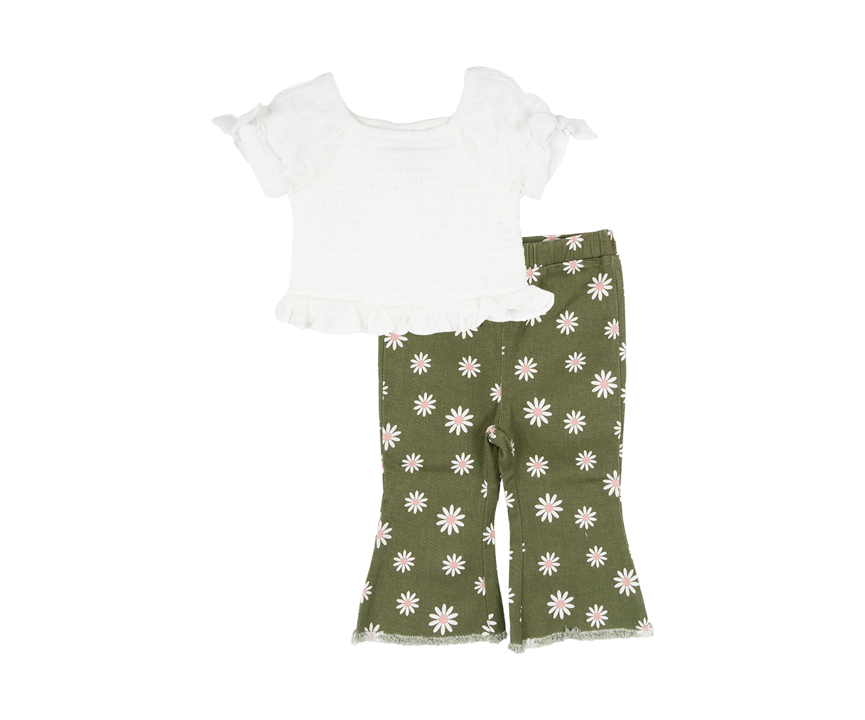Baby Girls Square Neck Top and Floral Printed Pants Set